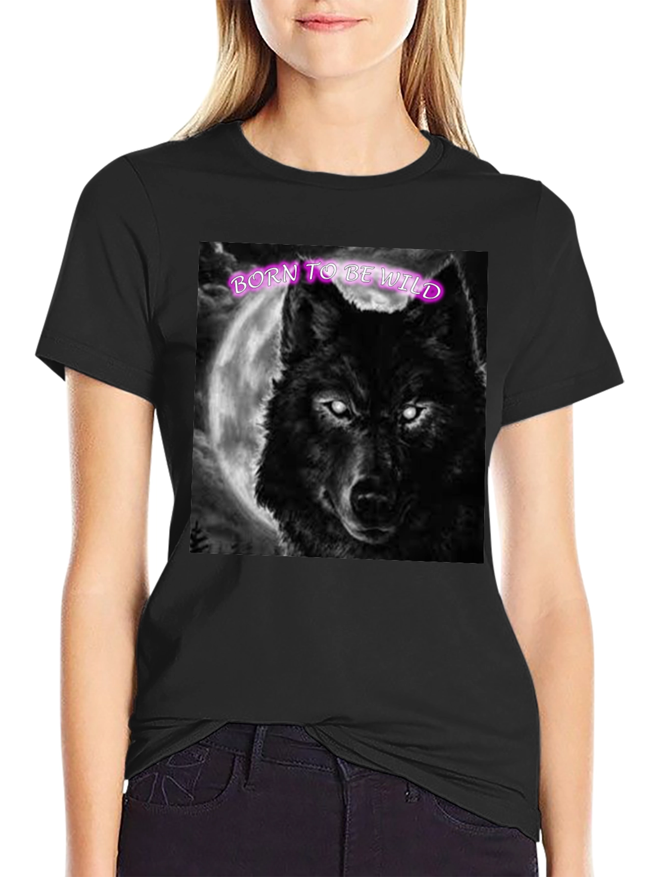 Black Born to be Wild Wolf Graphic Tee view 2