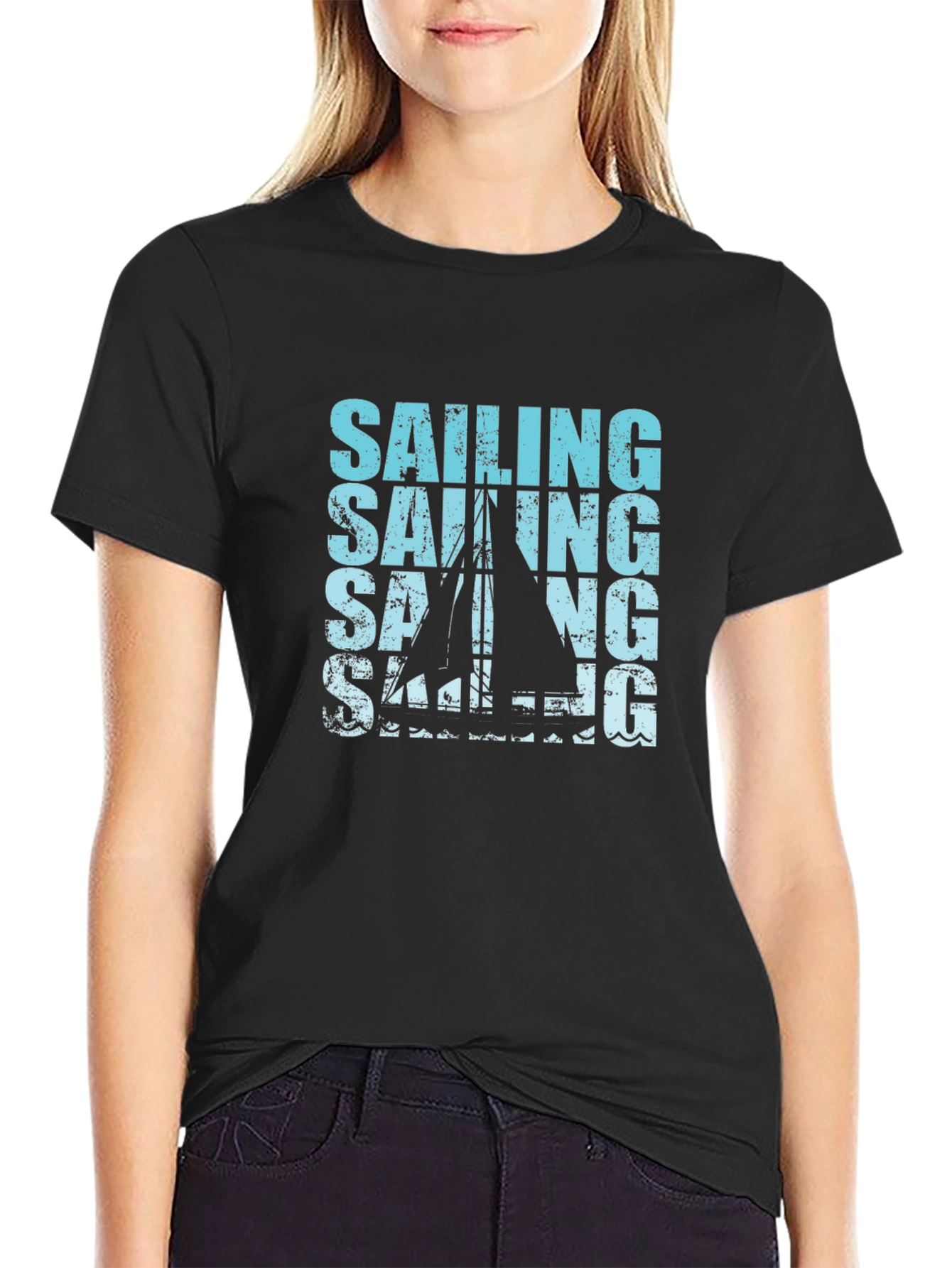 Black Sailing Graphic Print Black T-Shirt view 2