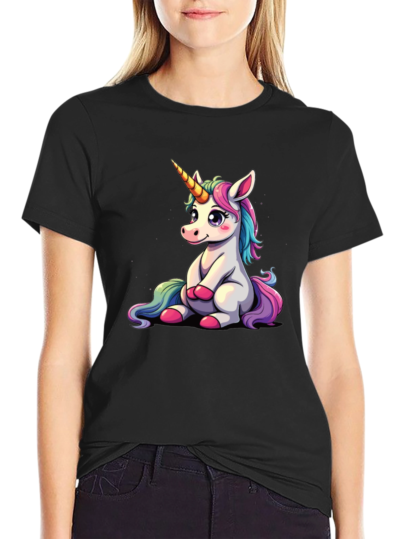 Black Unicorn Graphic Tee - Cute Cartoon Animal Print view 2