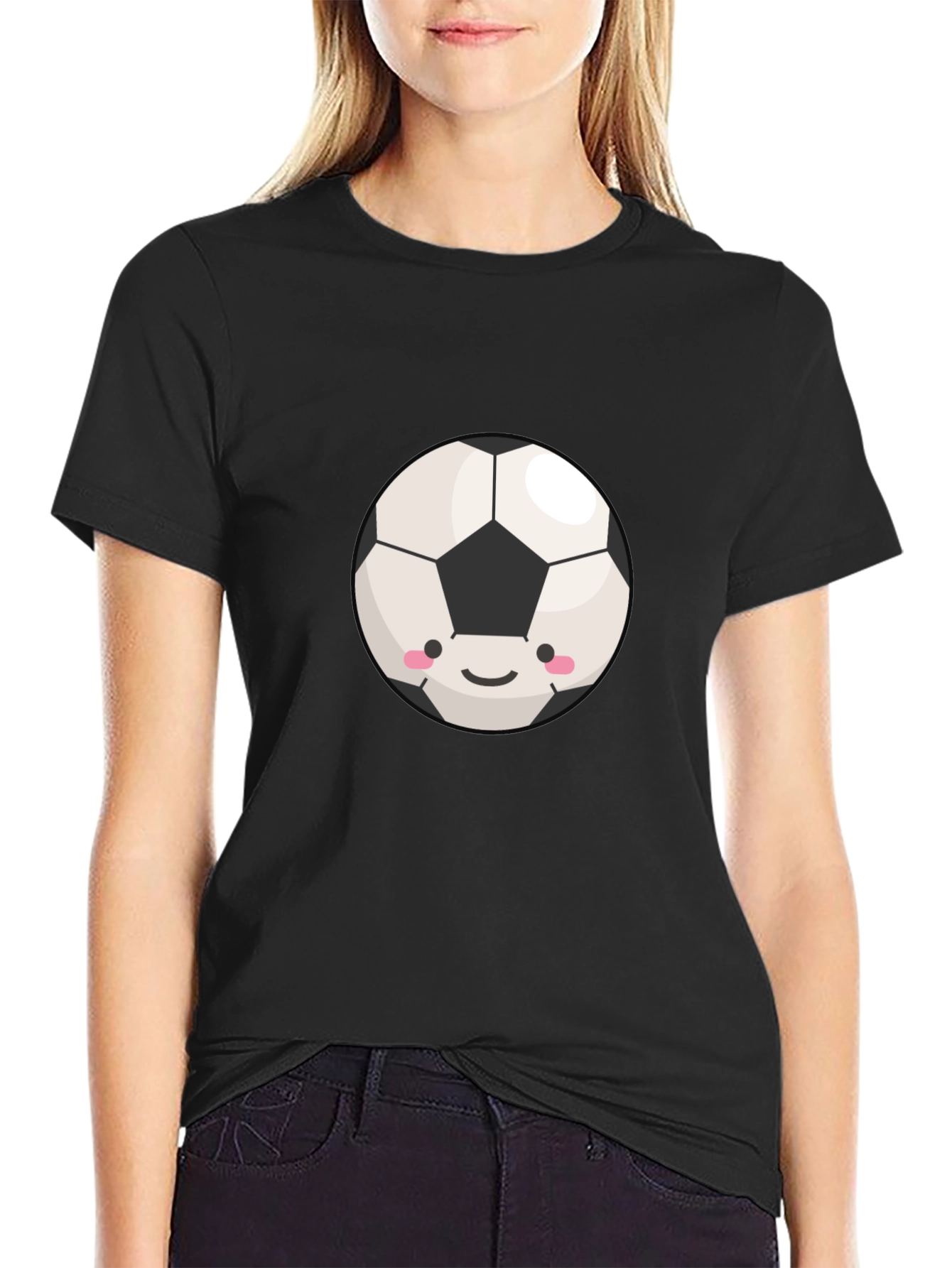 Black Cute Soccer Ball Graphic T-Shirt view 2