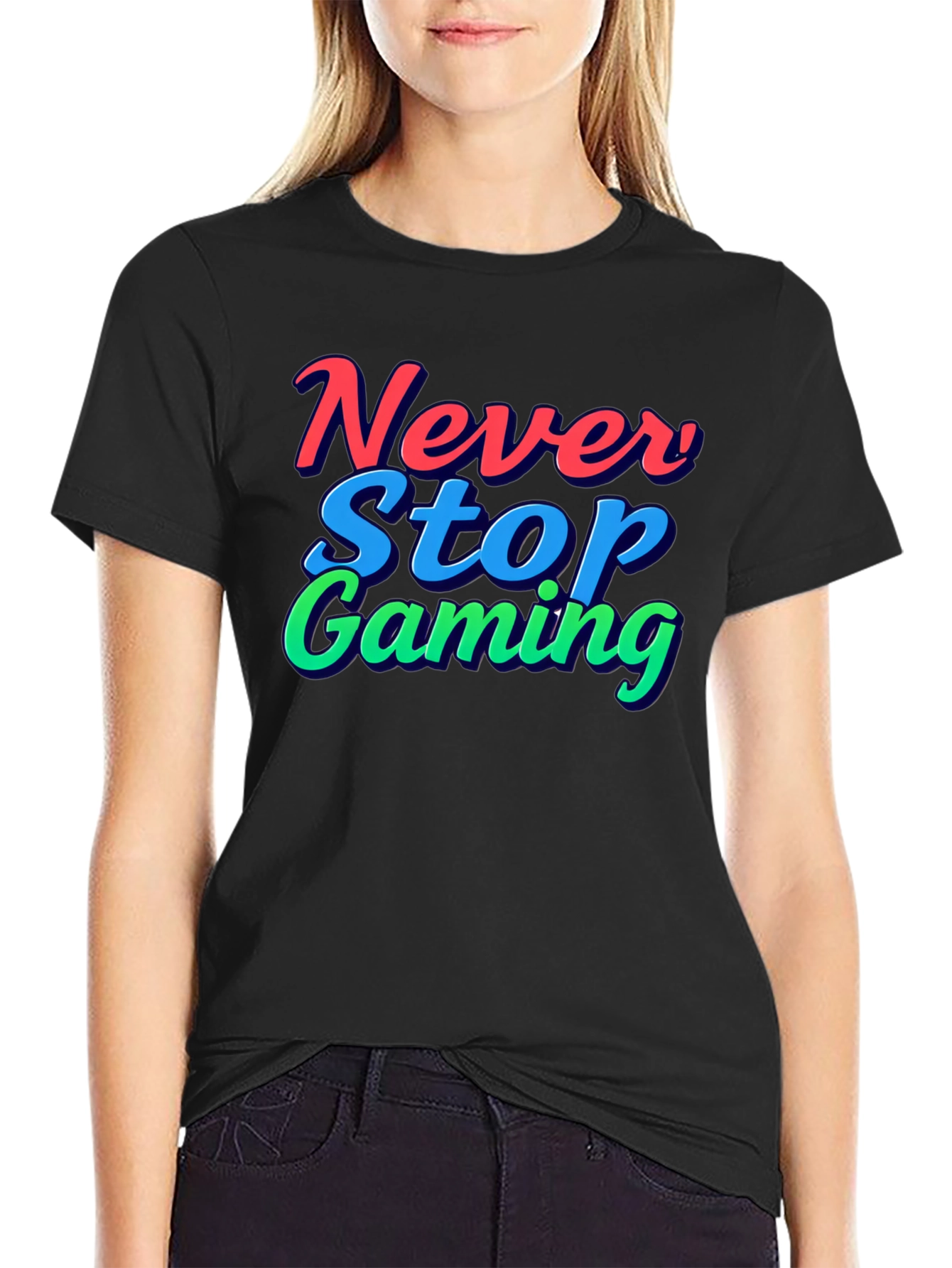 Black Never Stop Gaming T-Shirt - Black view 2