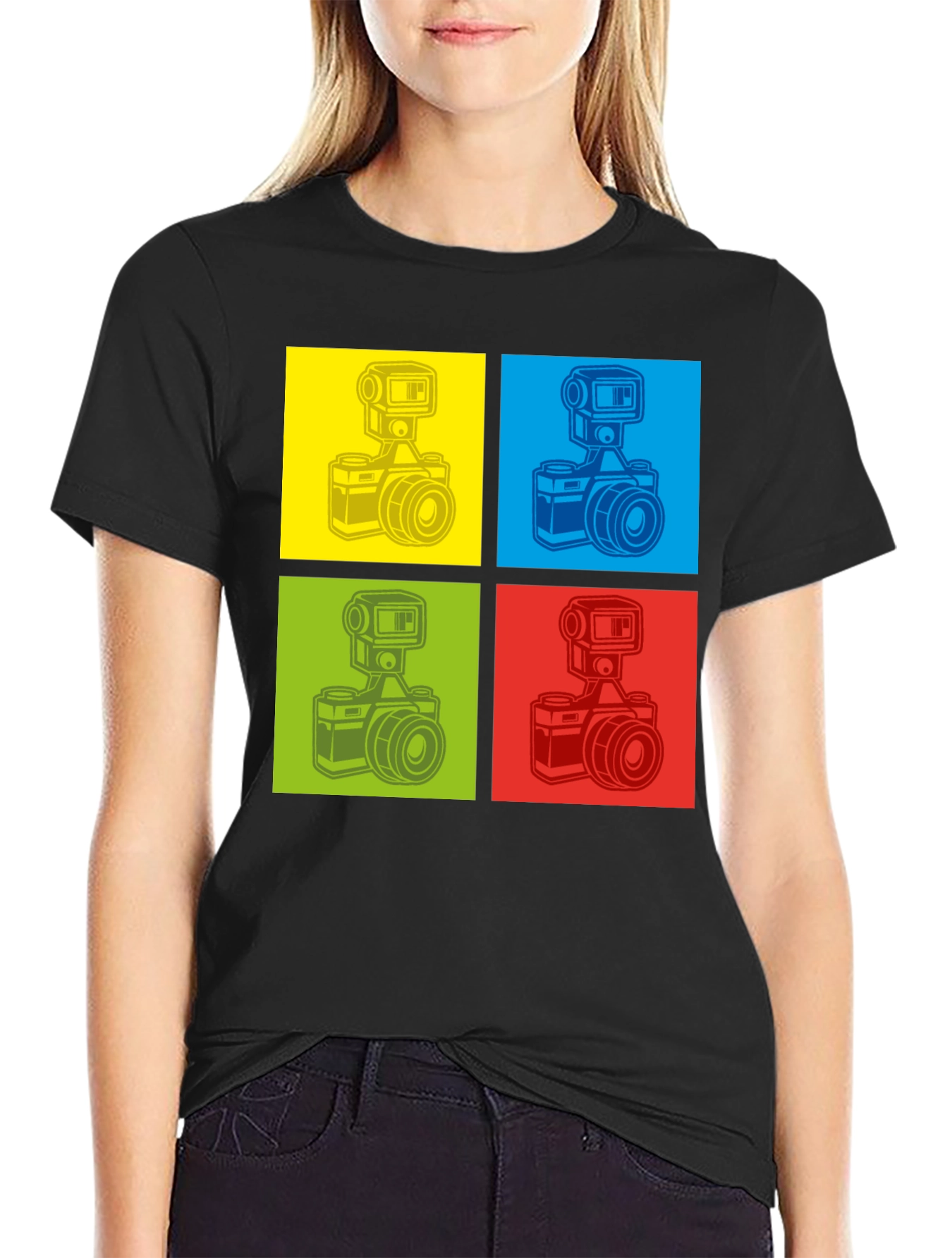 Black Retro Camera Graphic T-Shirt - Pop Art Design view 2