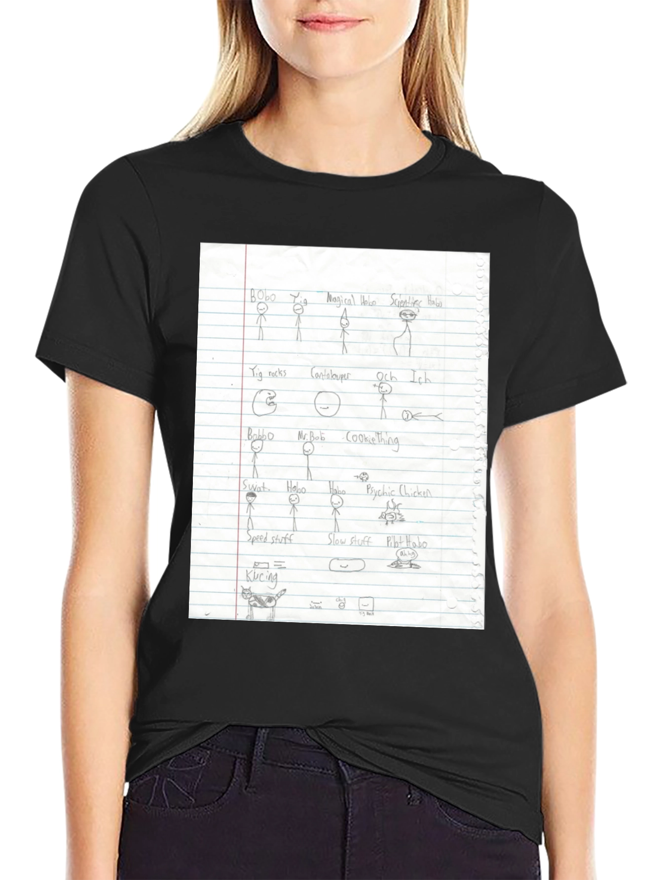 Black Doodle Sketch T-Shirt - Black view 2
