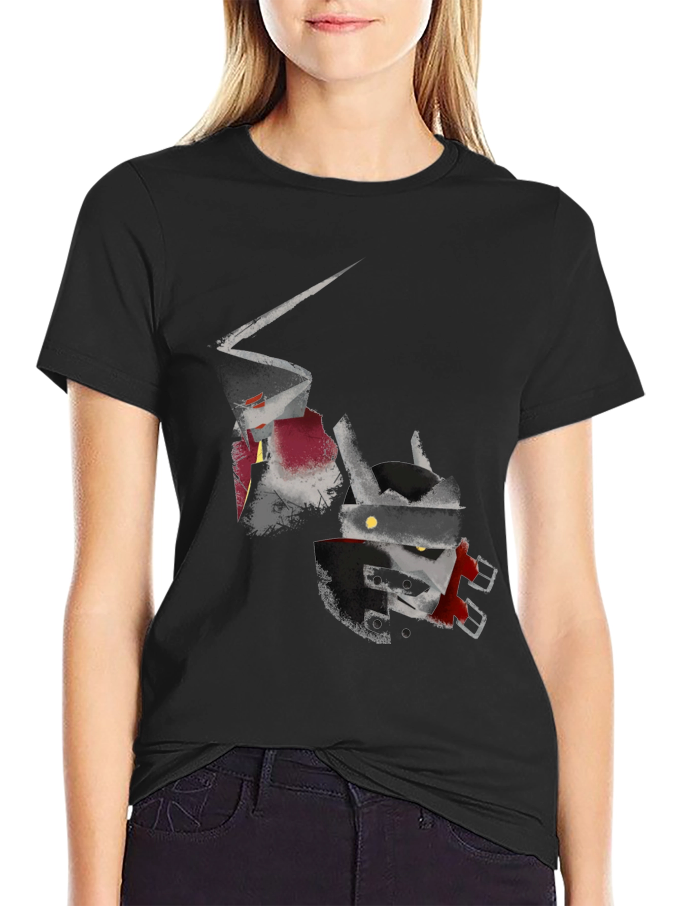 Black Abstract Robot Graphic T-Shirt view 2