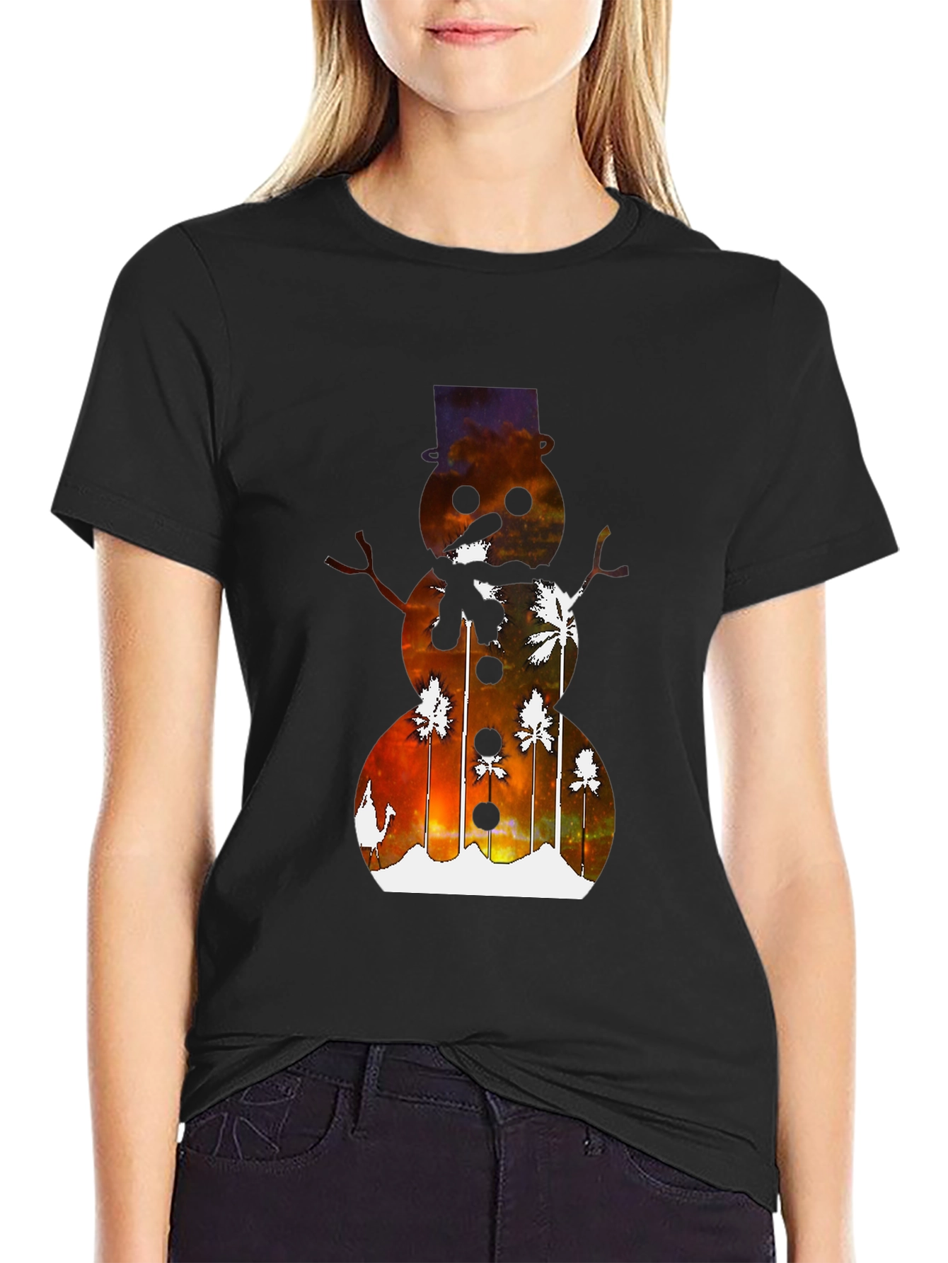 Black Tropical Snowman Graphic Tee - Holiday Fun! view 2