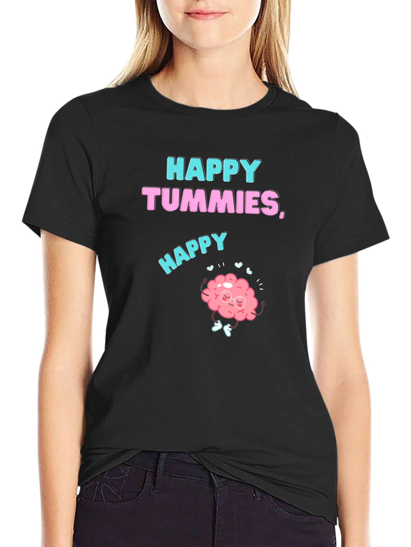 Black Happy Tummies Graphic T-Shirt view 2