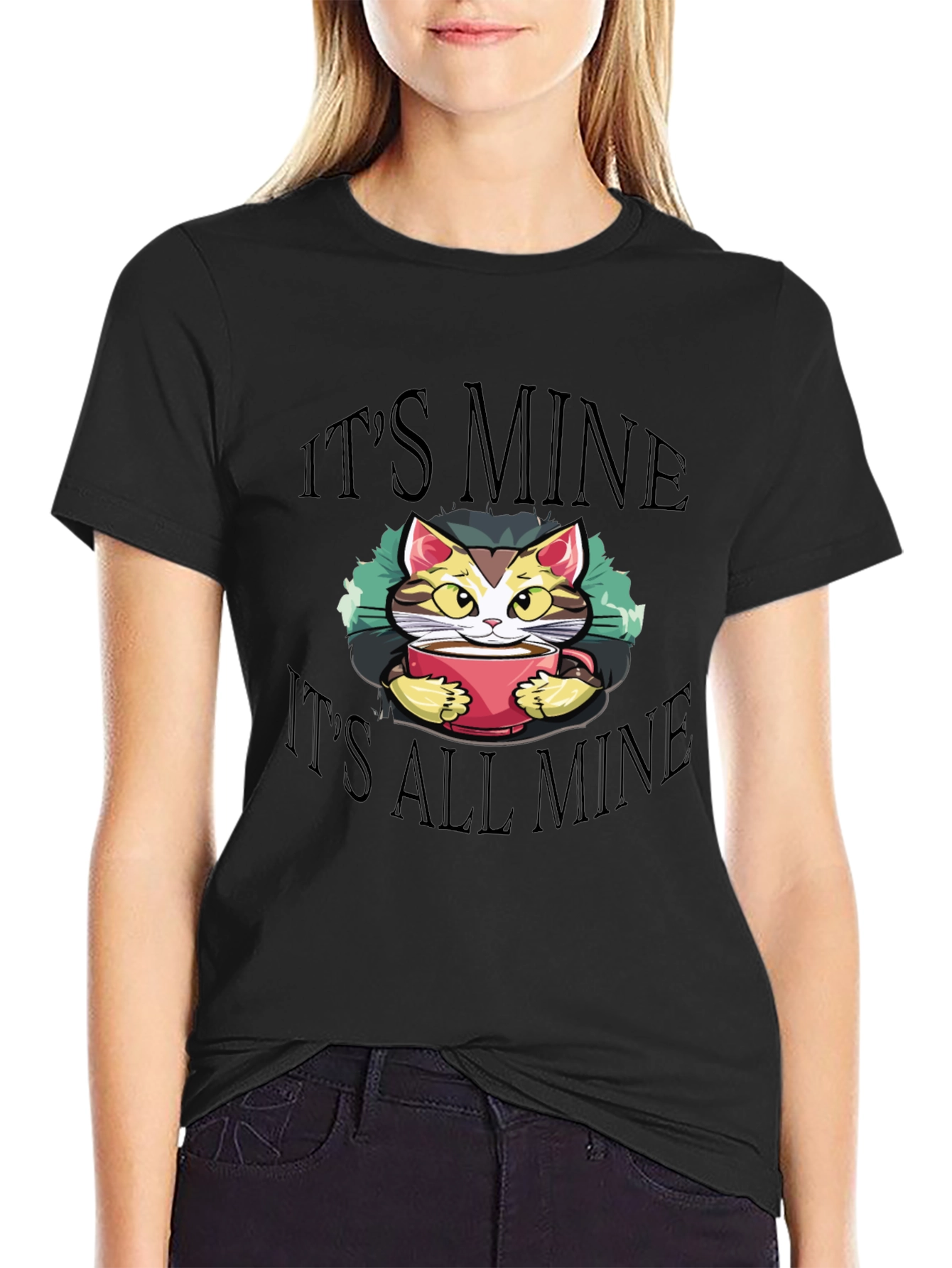 Black It's Mine T-Shirt - Cat Lover Tee view 2