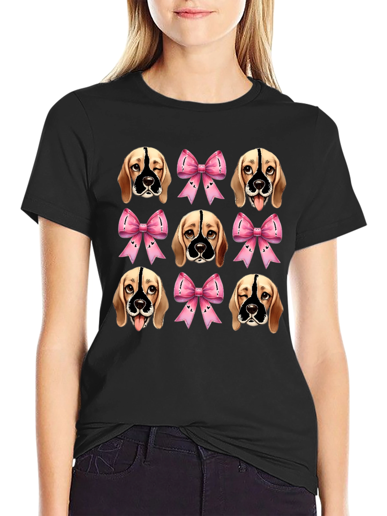 Black Dog Faces & Bows Black Graphic Tee view 2