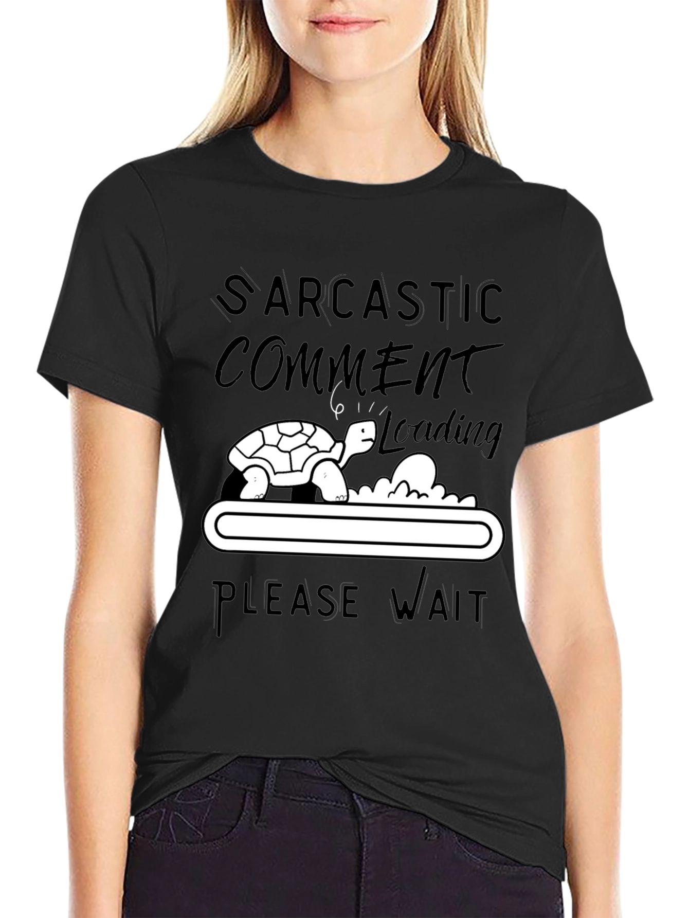 Black Sarcastic Comment Loading Turtle Humor T-Shirt view 2