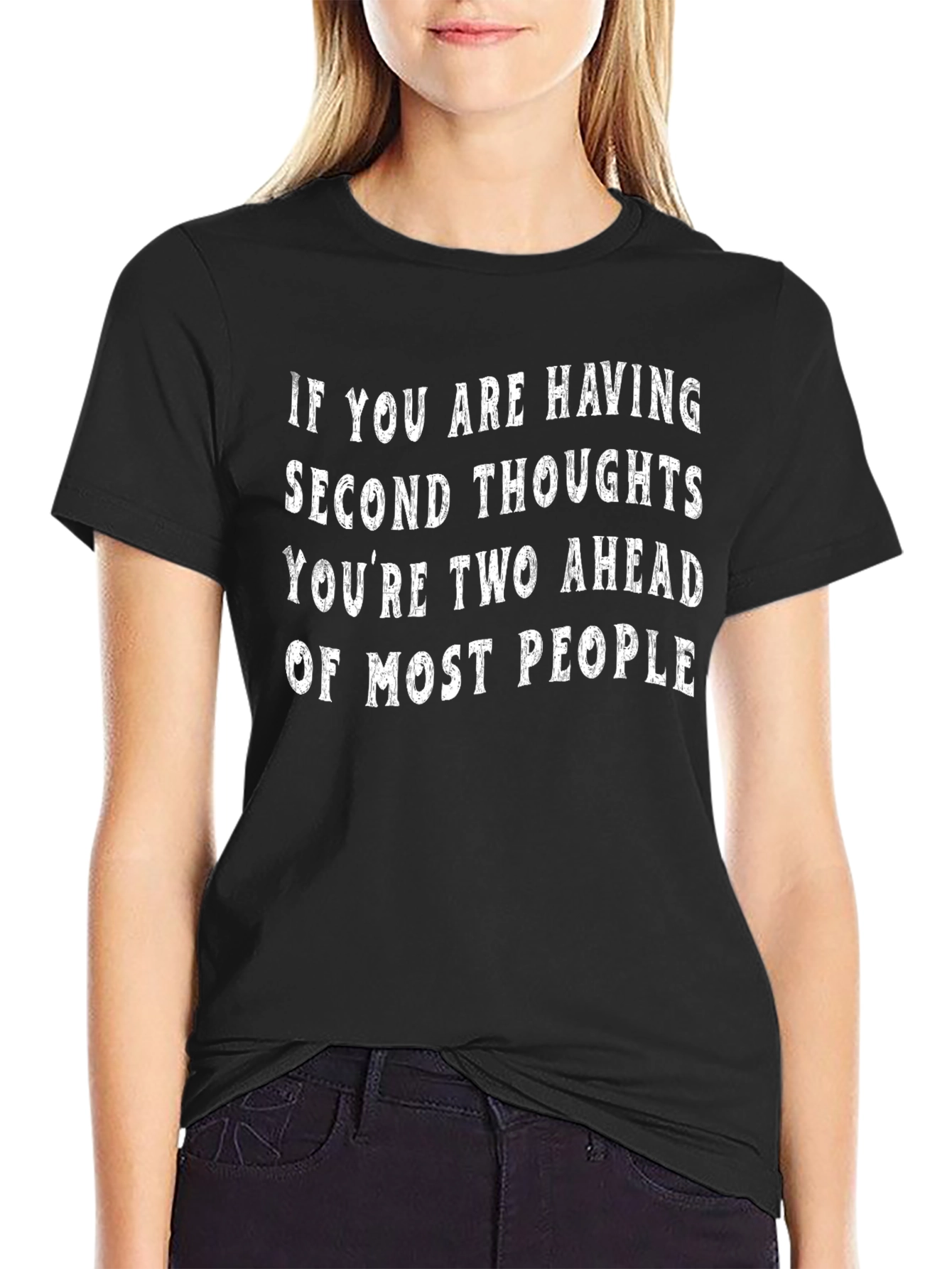 Black Second Thoughts Funny Graphic T-Shirt view 2