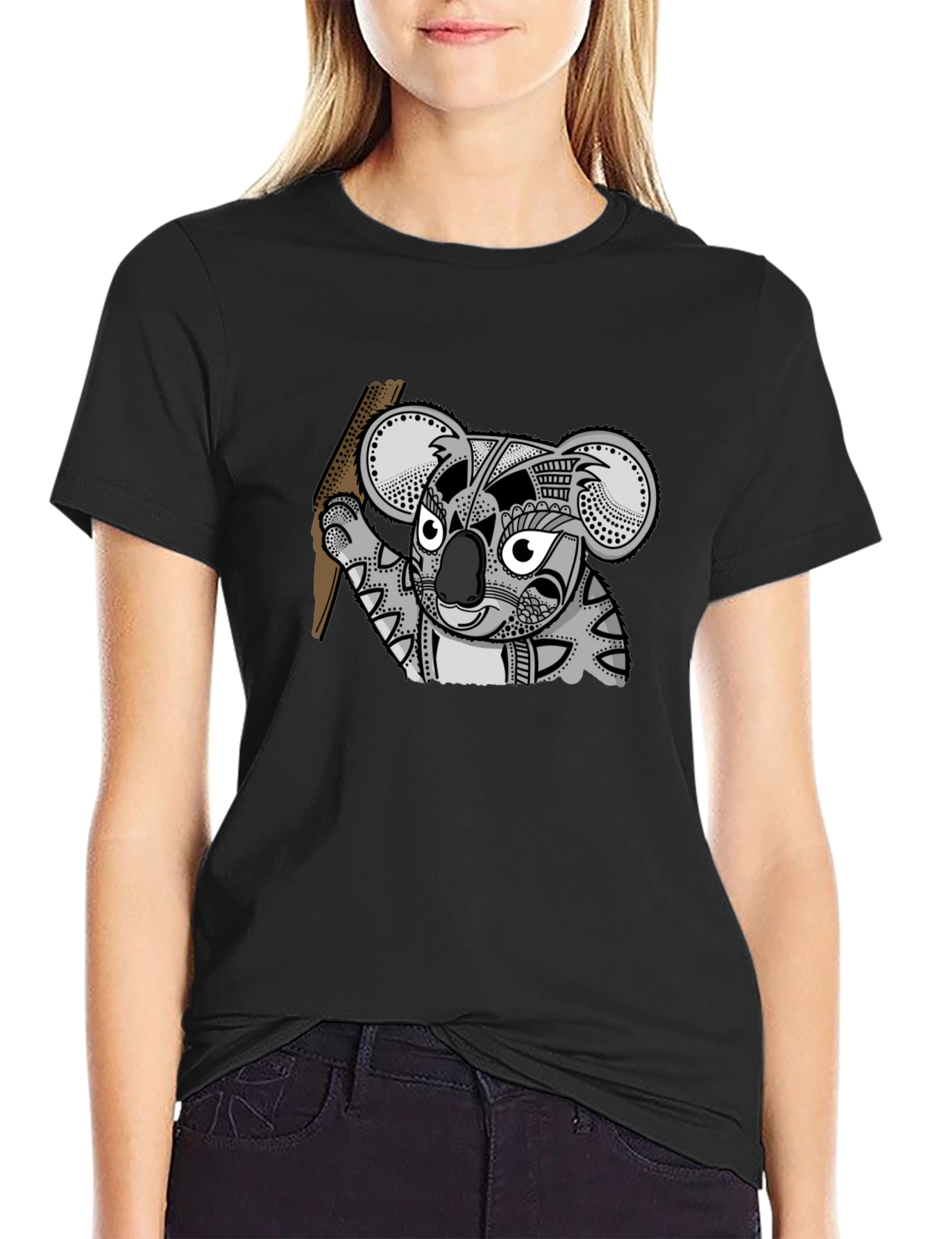 Black Koala Tribal Art Men's Black T-Shirt view 2