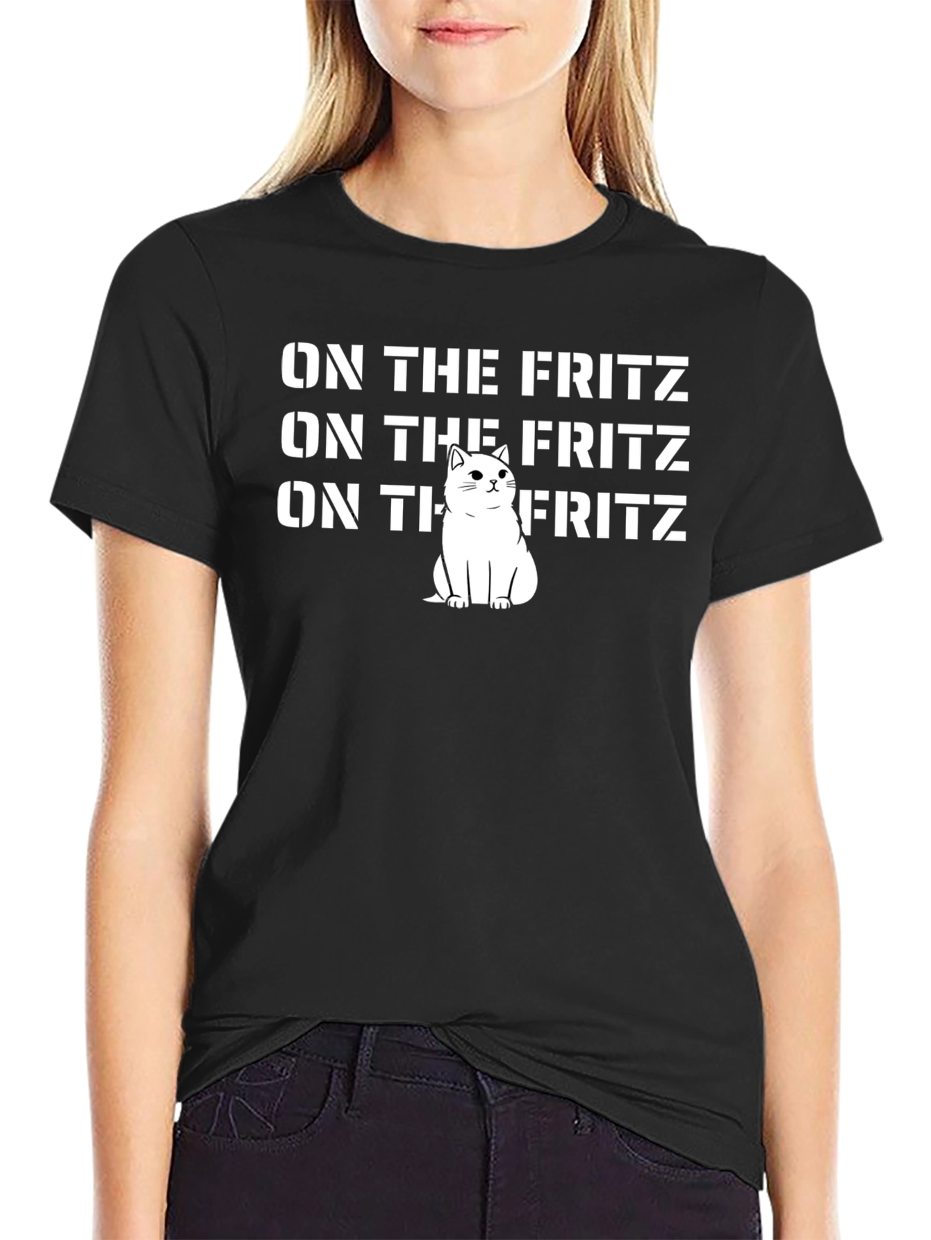 Black On The Fritz Cat T-Shirt - Funny Graphic Tee view 2