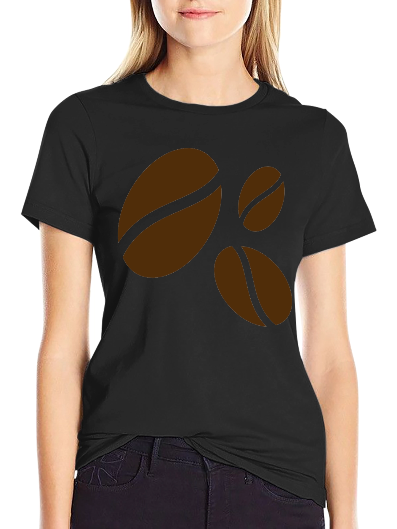 Black Coffee Bean Graphic Black T-Shirt - Casual Style view 2
