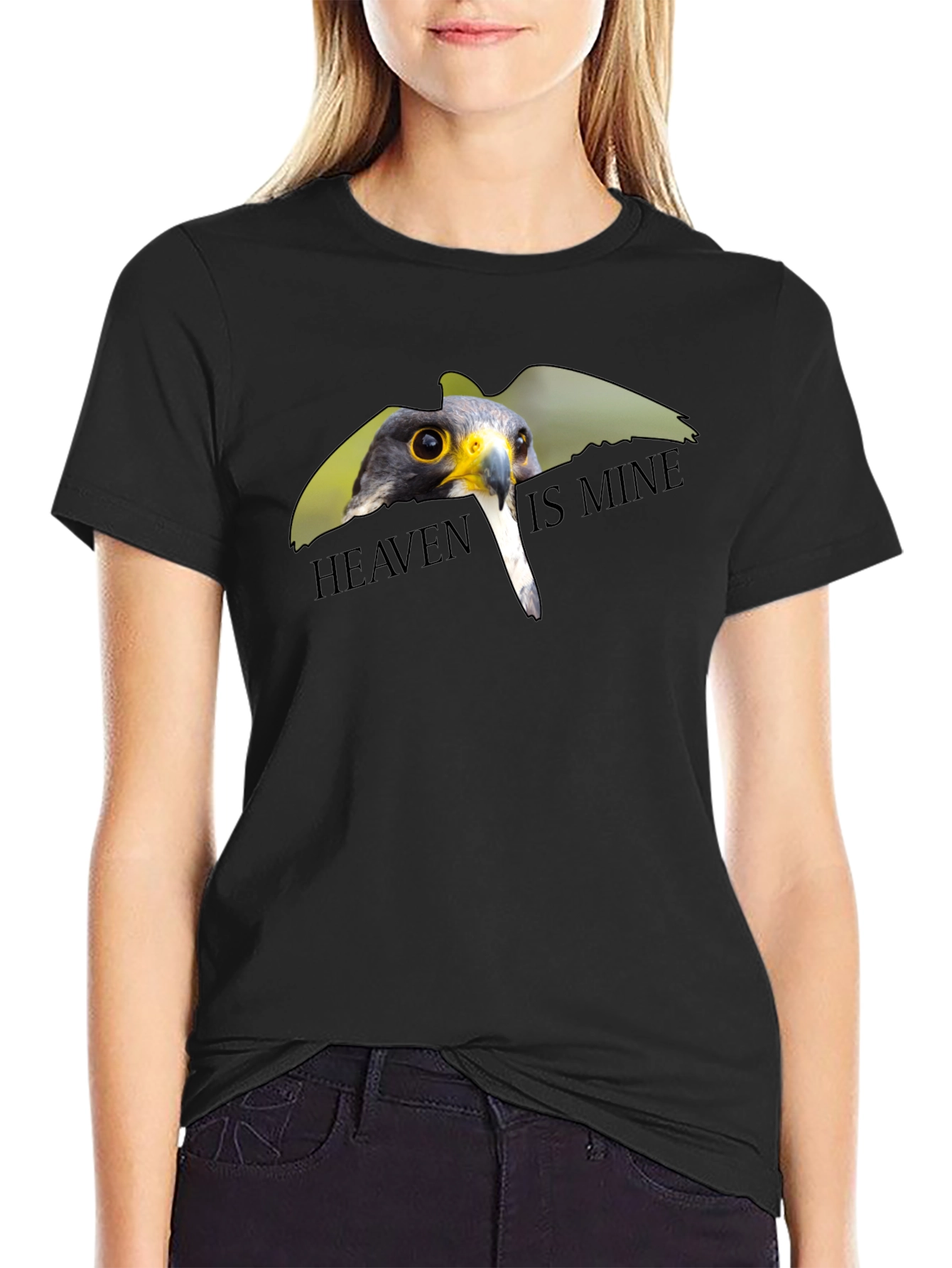 Black Heaven Is Mine Falcon Graphic Tee - Soft Cotton Blend view 2