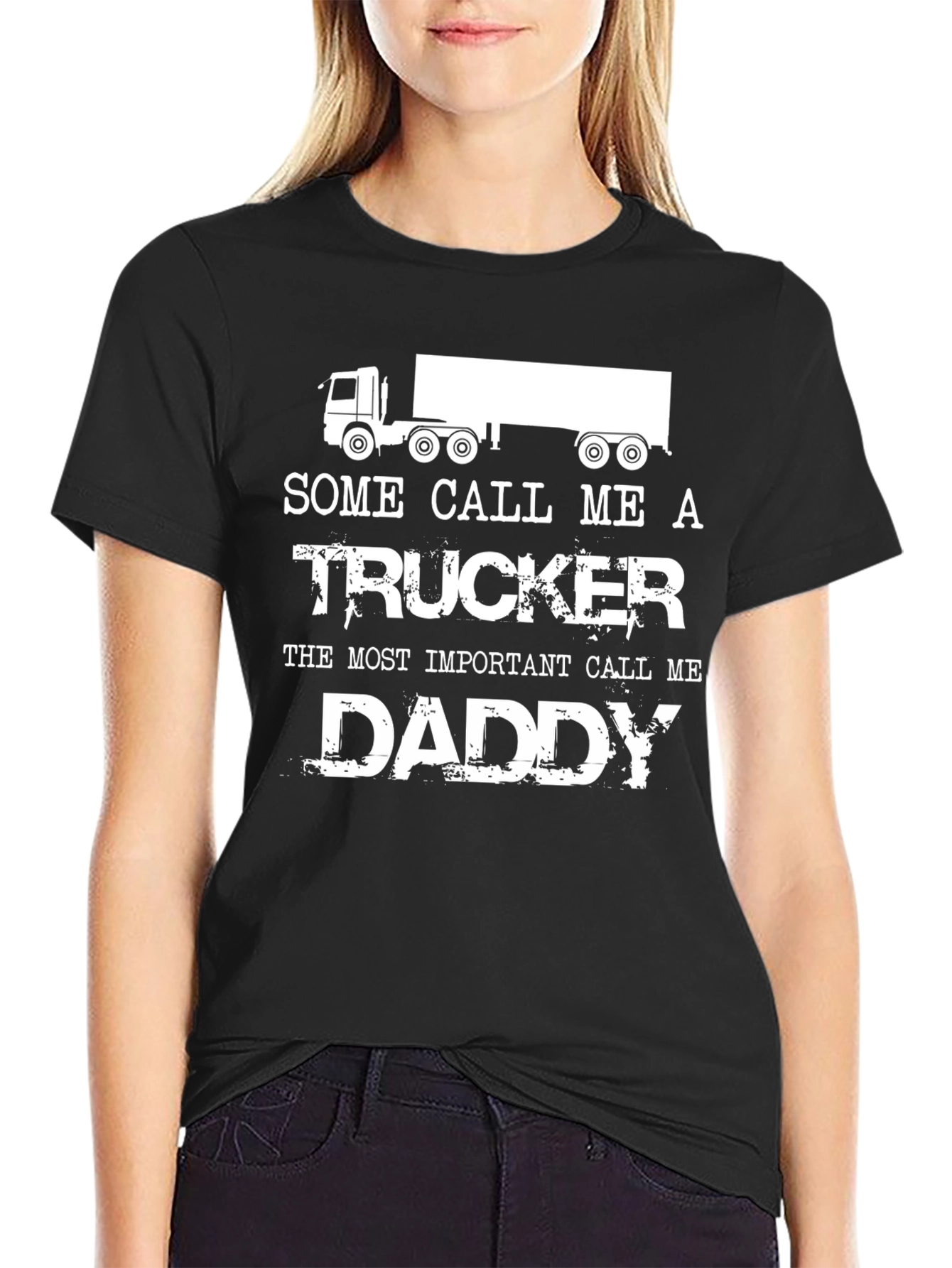 Black Trucker Daddy Graphic Tee - Black Crewneck view 2