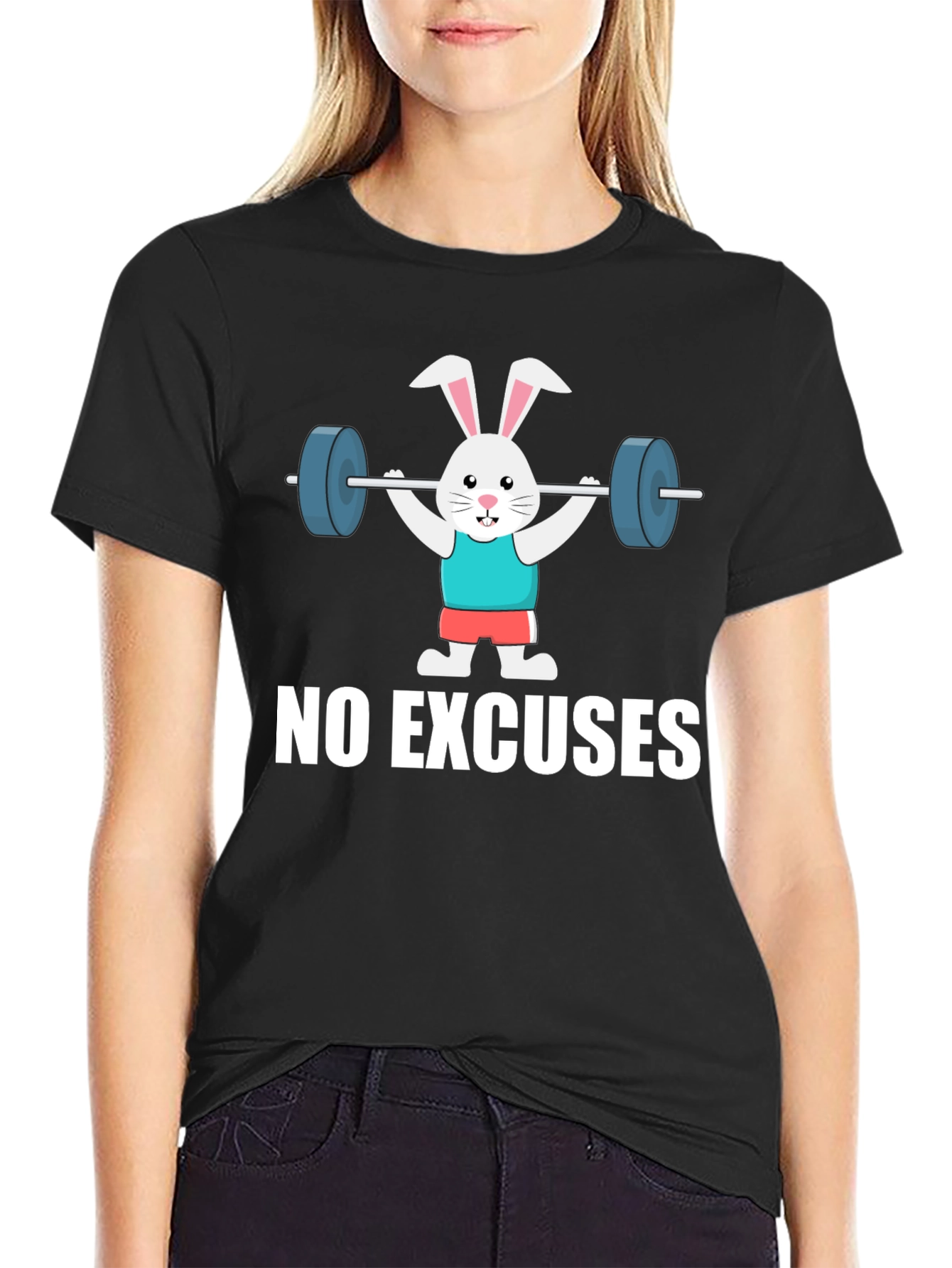 Black No Excuses Bunny Gym Workout T-Shirt view 2
