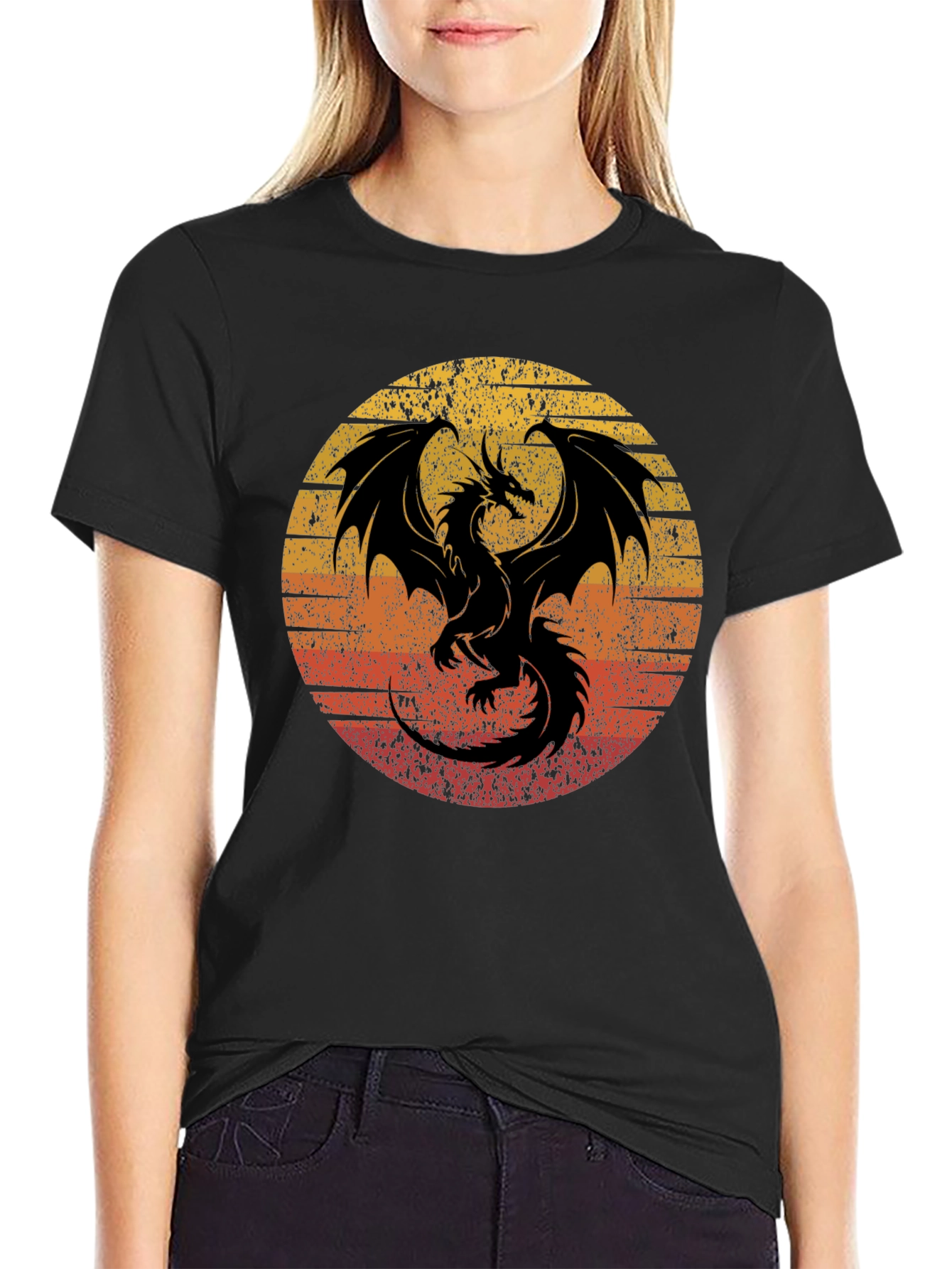 Black Retro Dragon Graphic Tee - Men's Black T-Shirt view 2