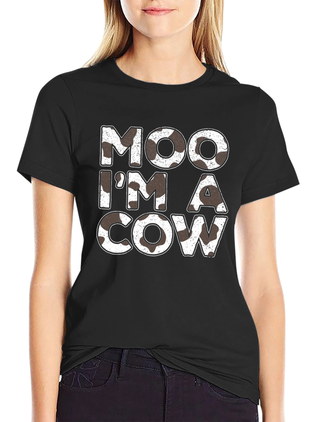 Black Moo I'm a Cow Graphic Print Black T-Shirt view 2