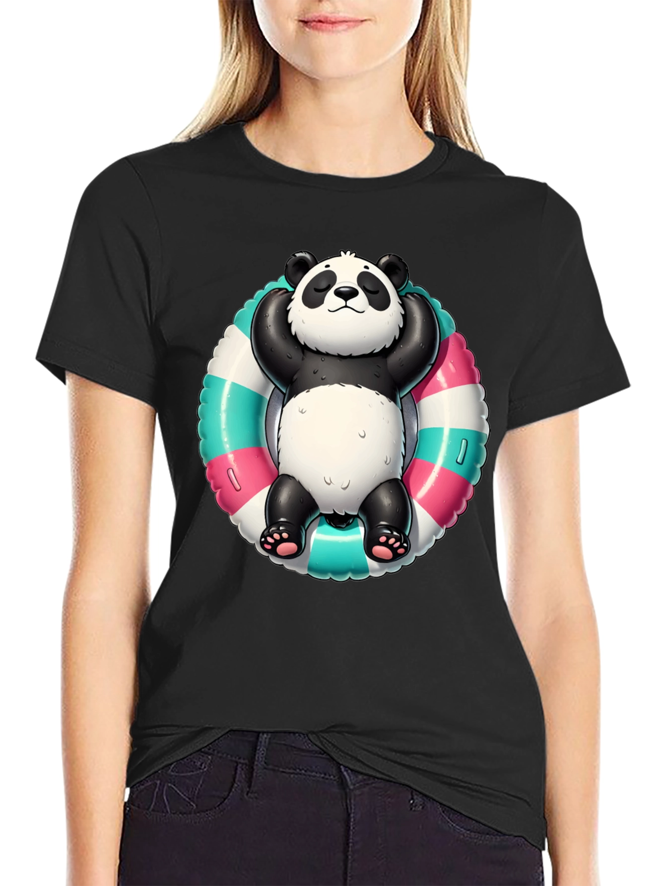 Black Panda Pool Float T-Shirt - Relaxed Style view 2