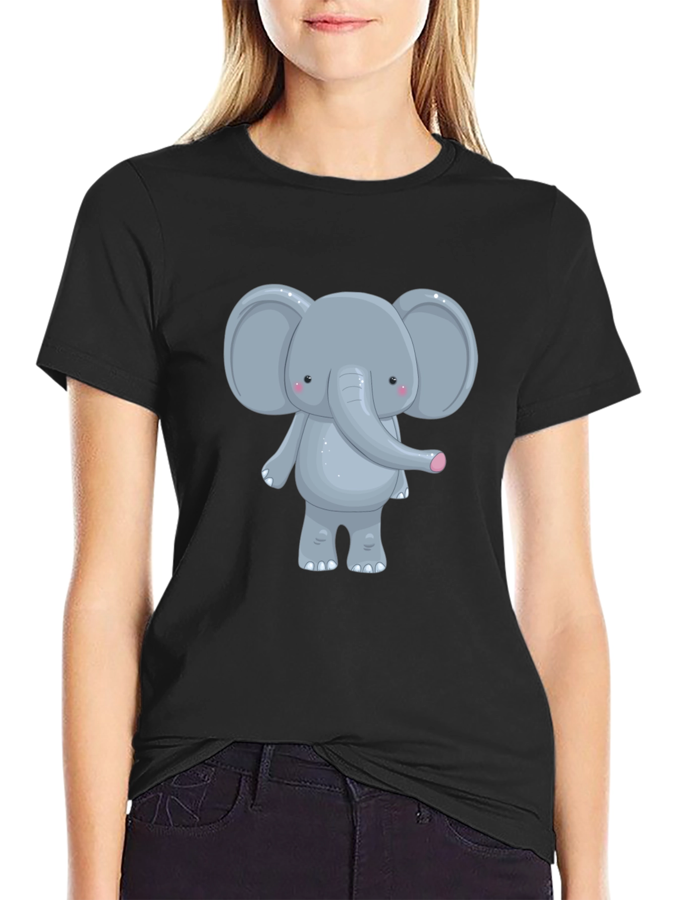 Black Cute Elephant Graphic Tee - Unisex Black T-Shirt view 2
