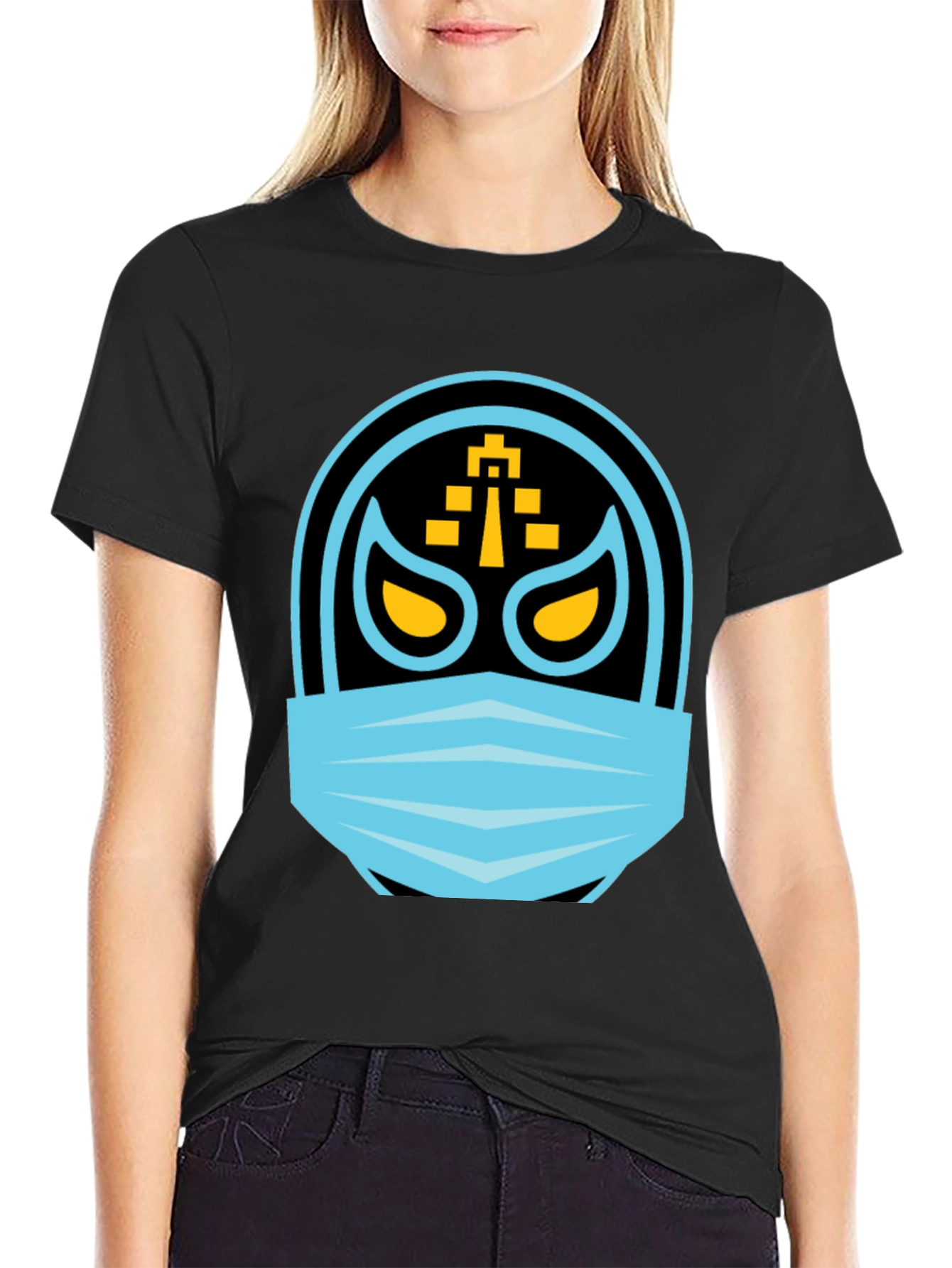 Black Masked Wrestler Graphic Tee - Black Crew Neck view 2