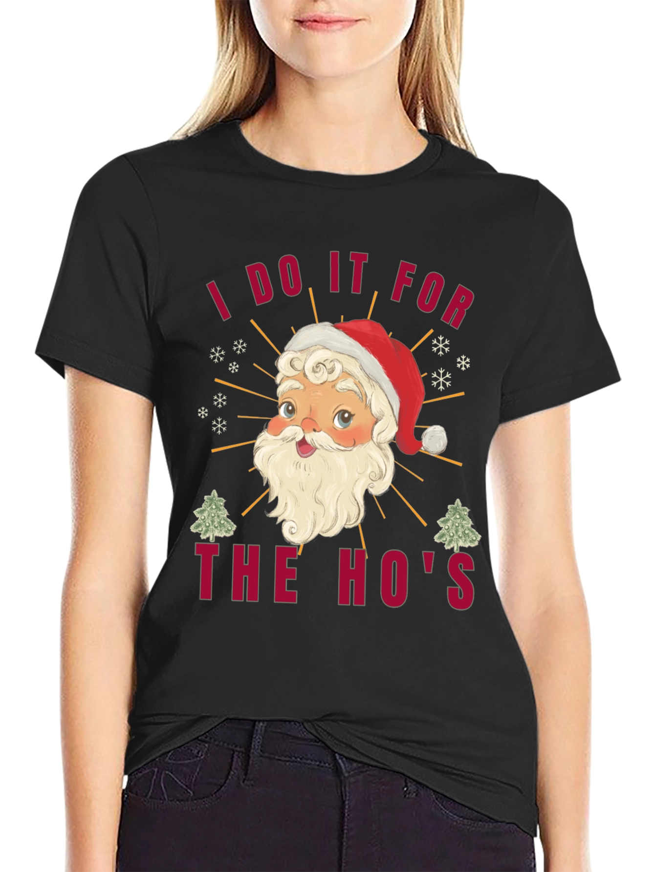 Black I Do It For The Ho's Christmas Santa T-Shirt view 2