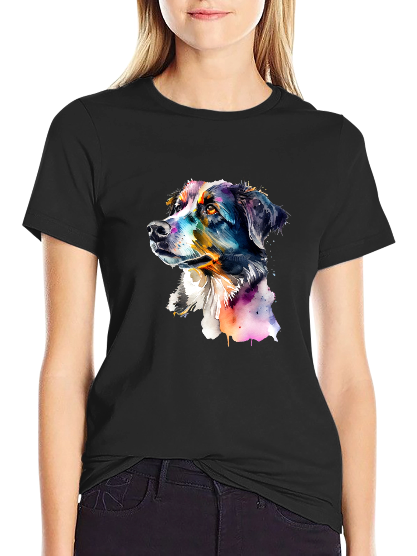 Black Dog Portrait Graphic Tee - Men's Black T-Shirt view 2