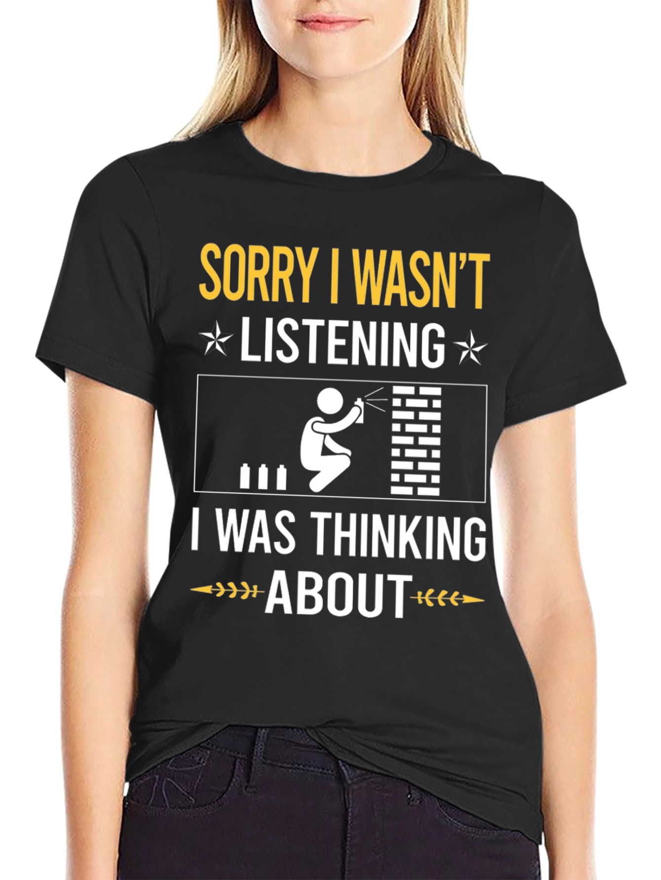 Black Graffiti Artist T-Shirt: Sorry Not Listening Tee view 2