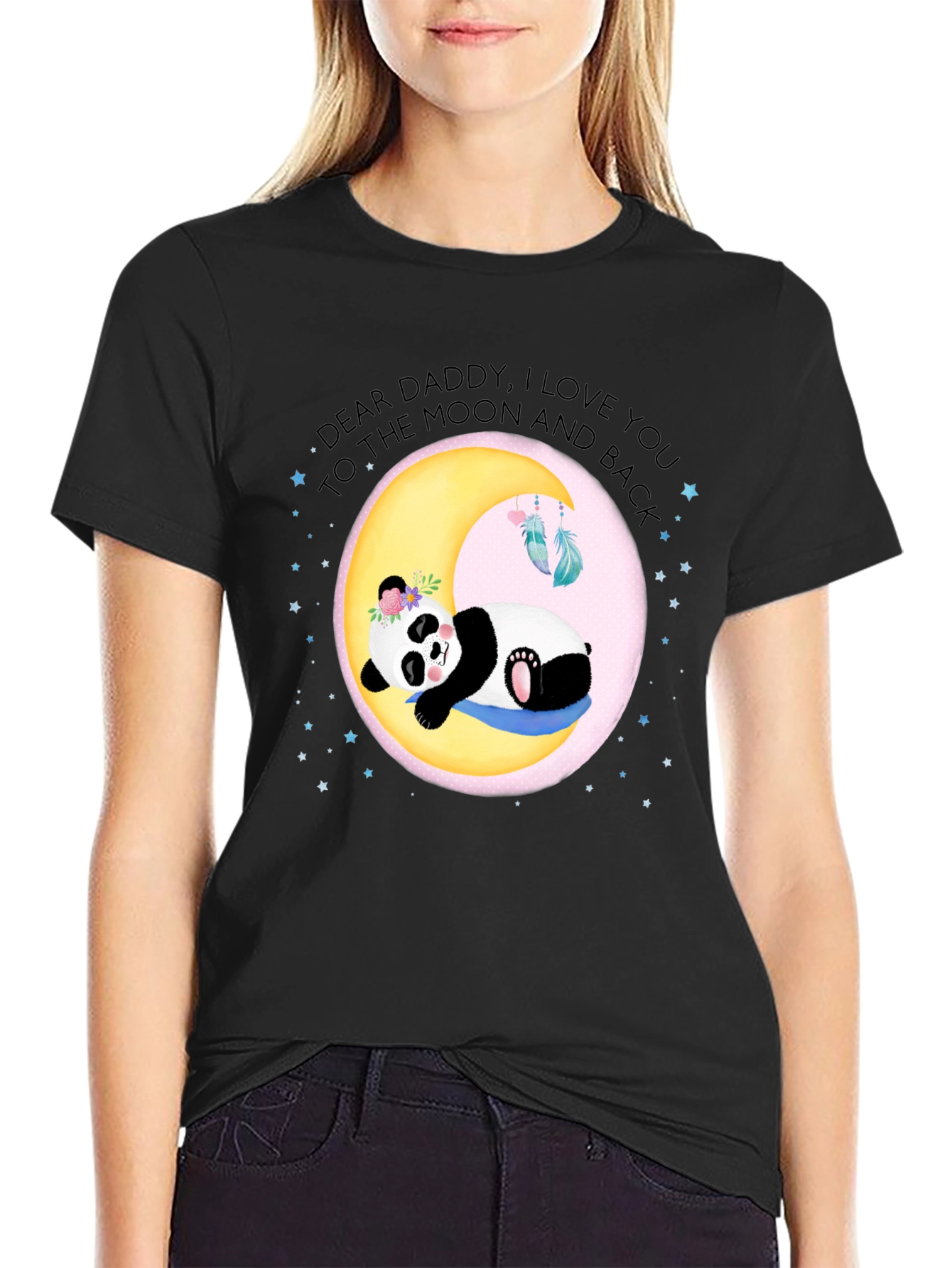 Black Dear Daddy Panda Moon Graphic Tee view 2