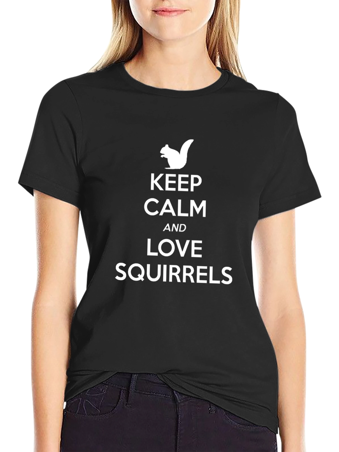 Black Keep Calm and Love Squirrels T-Shirt view 2