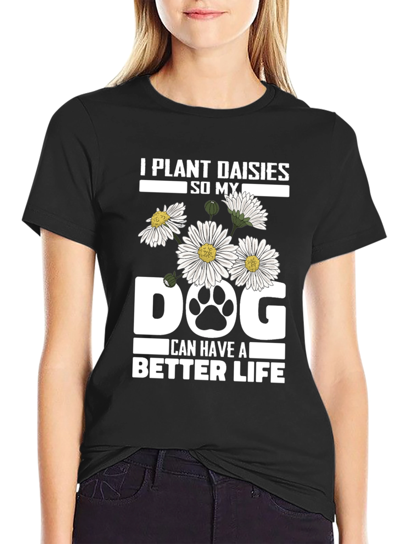 Black Plant Daisies Dog T-Shirt - Better Life view 2