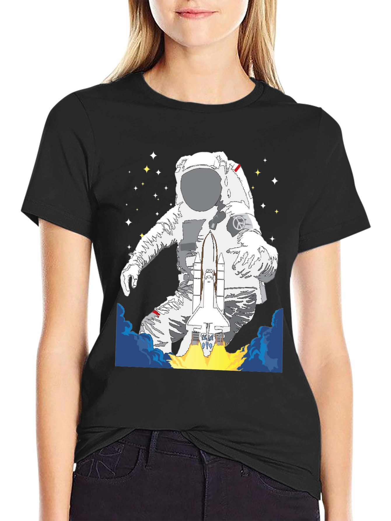 Black Astronaut Space Shuttle Graphic Tee view 2