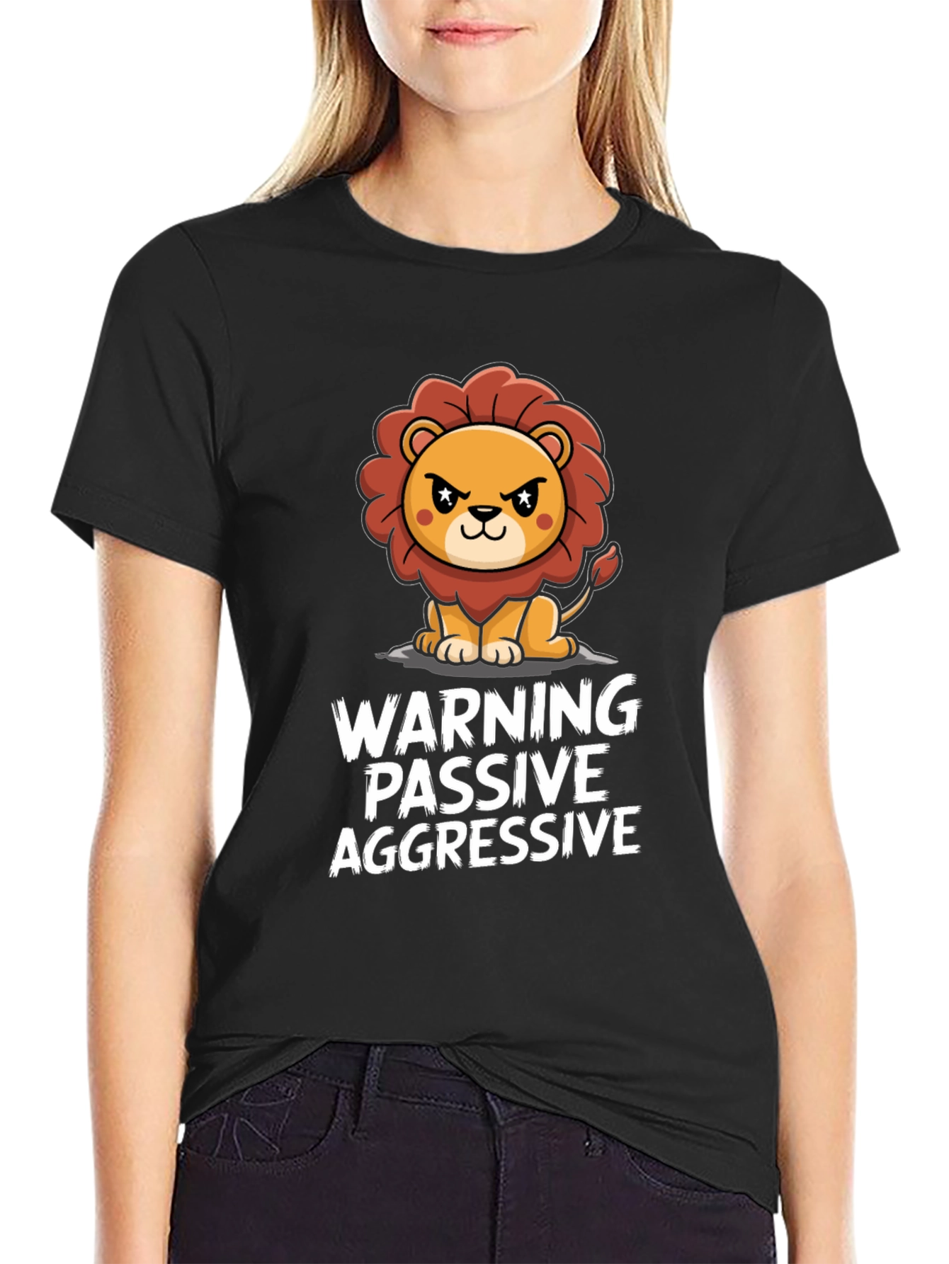 Black Warning Passive Aggressive Lion Graphic Tee view 2
