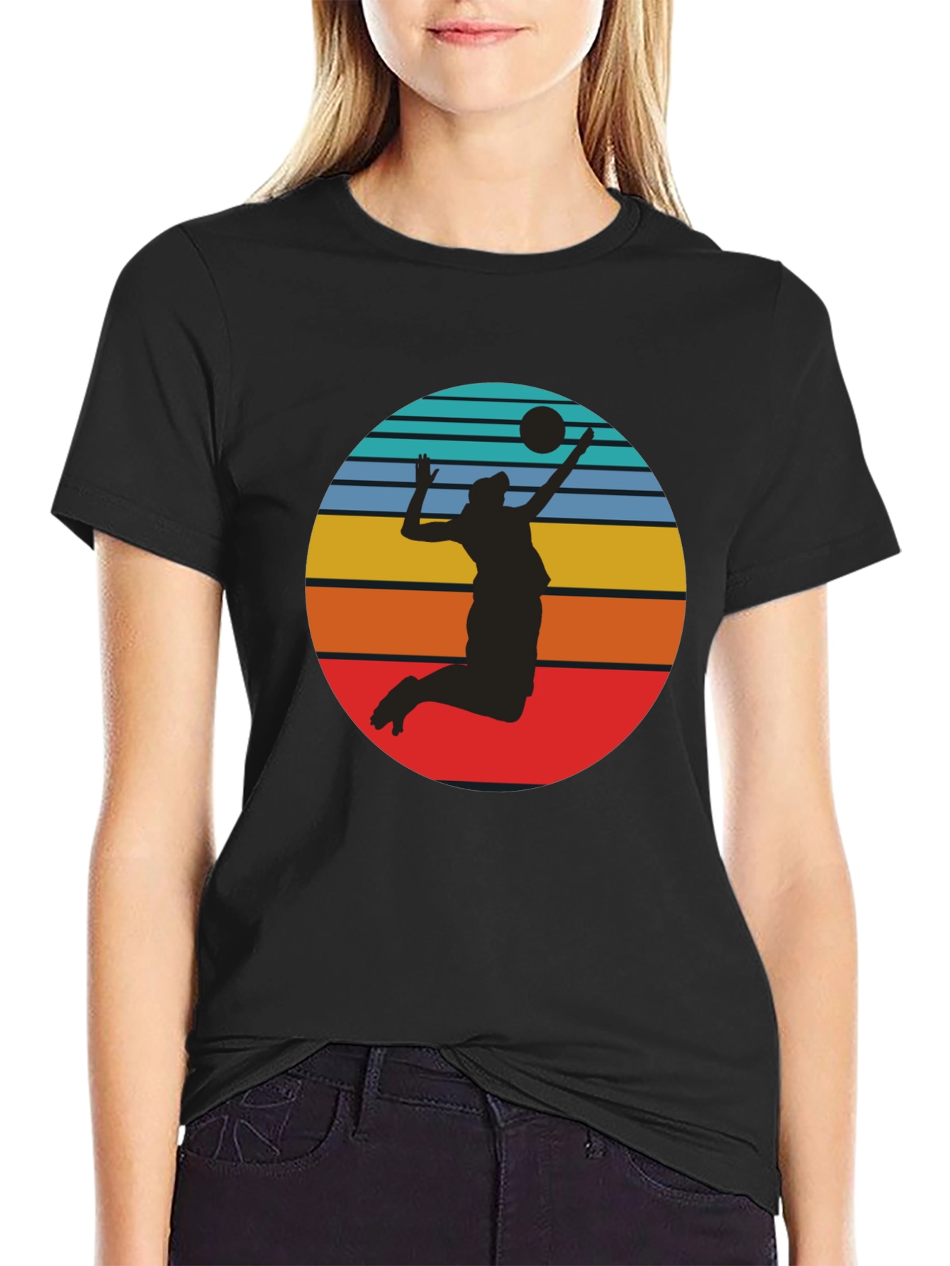 Black Volleyball Sunset Silhouette Graphic Tee - Black view 2