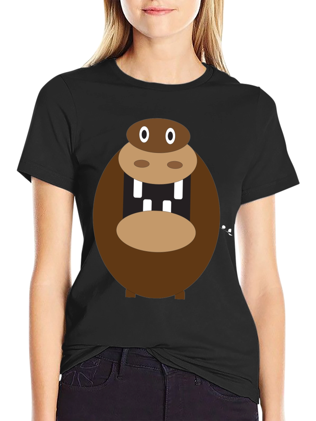 Black Hippo Graphic T-Shirt - Funny Cartoon Animal Tee view 2
