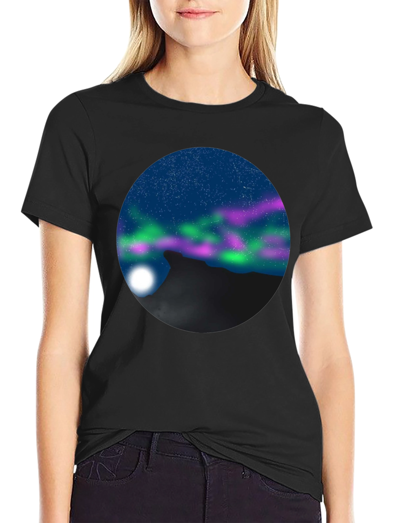 Black Aurora Mountain Black T-Shirt view 2