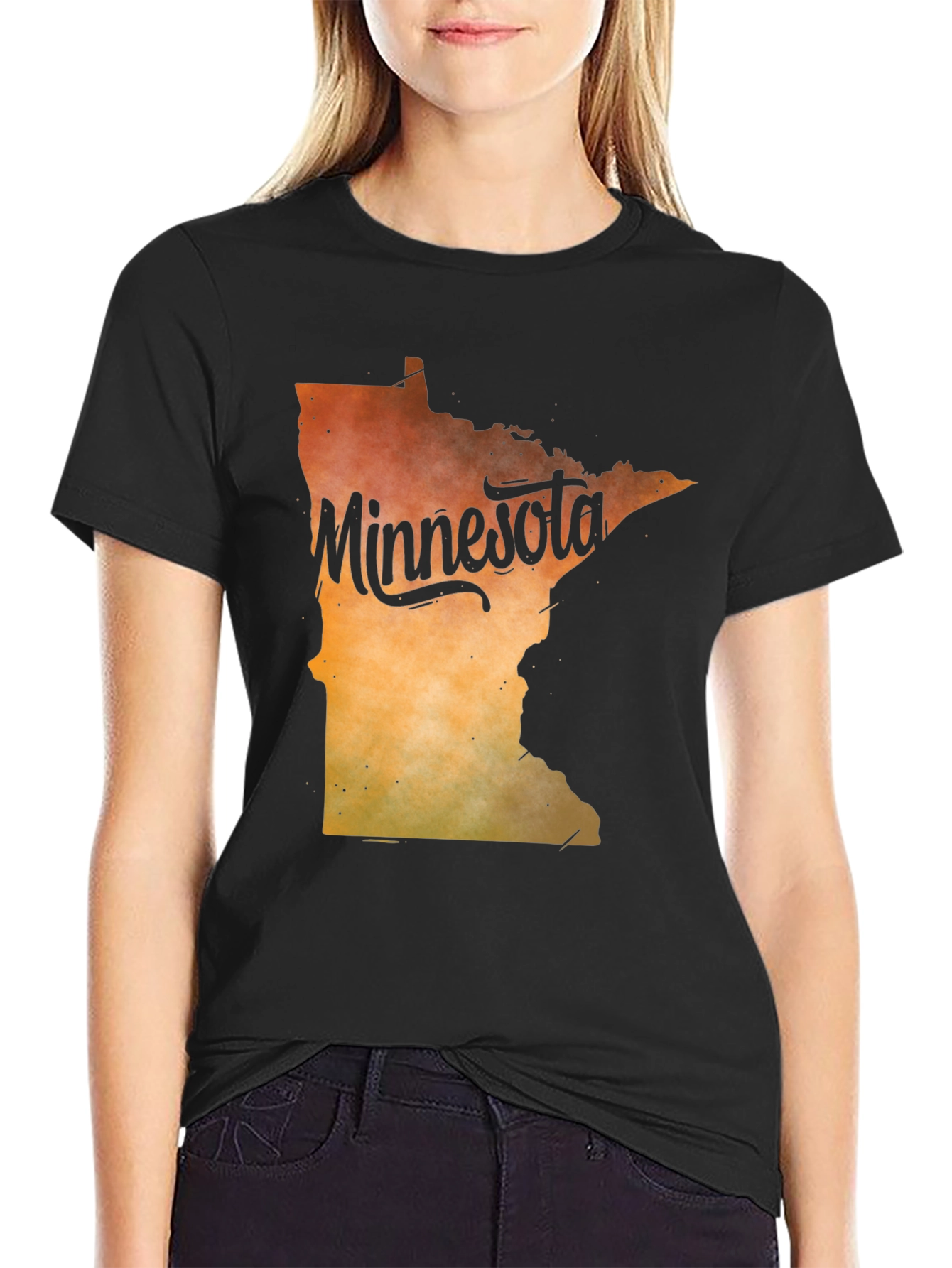 Black Minnesota State Outline Graphic T-Shirt view 2