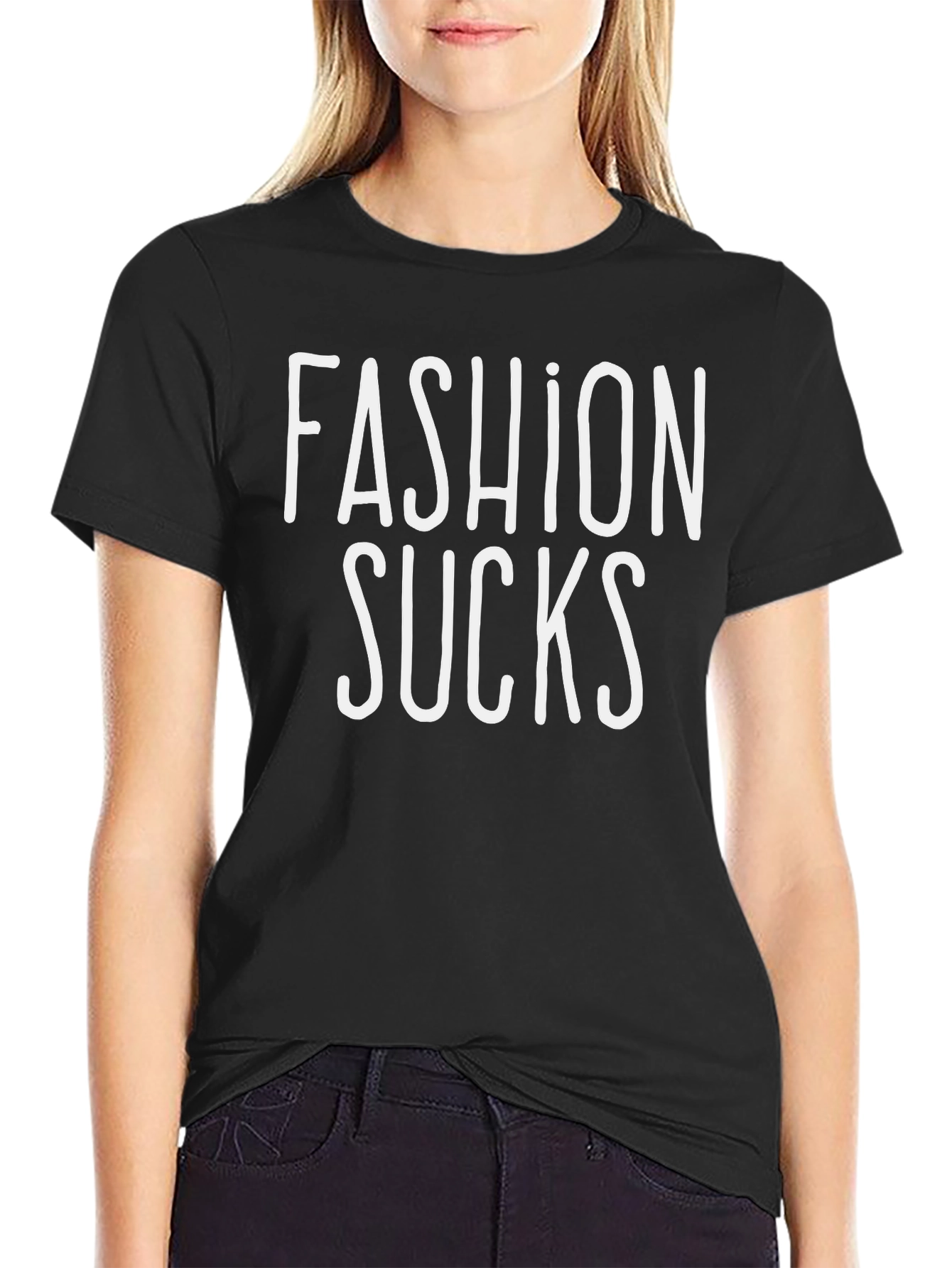 Black Fashion Sucks Black Crew Neck T-Shirt view 2