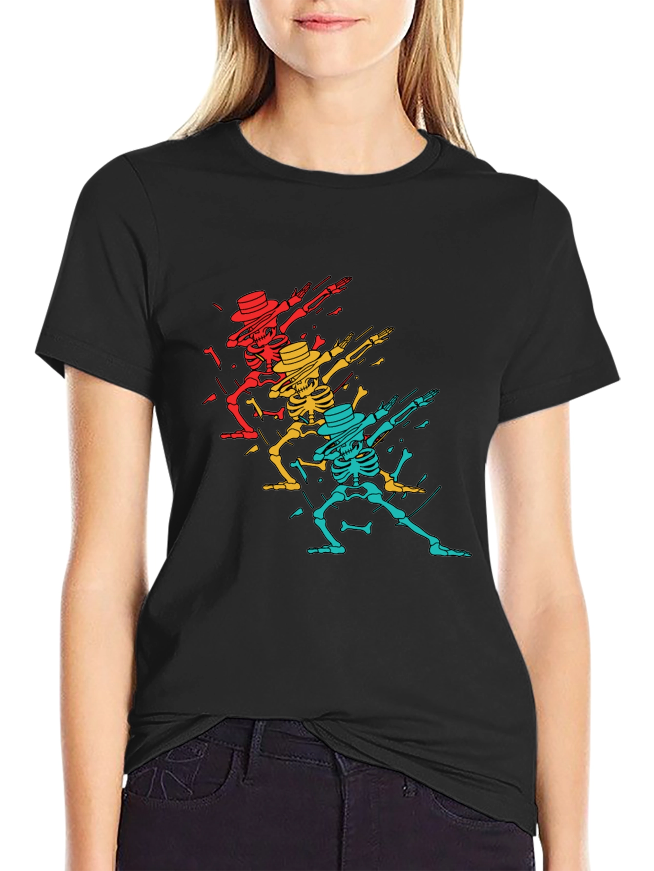 Black Dabbing Skeleton T-Shirt - Cool Graphic Tee view 2