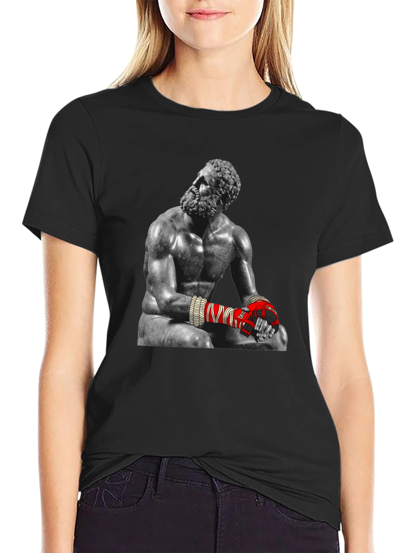 Black The Boxer Statue Graphic Tee - Unique Design view 2