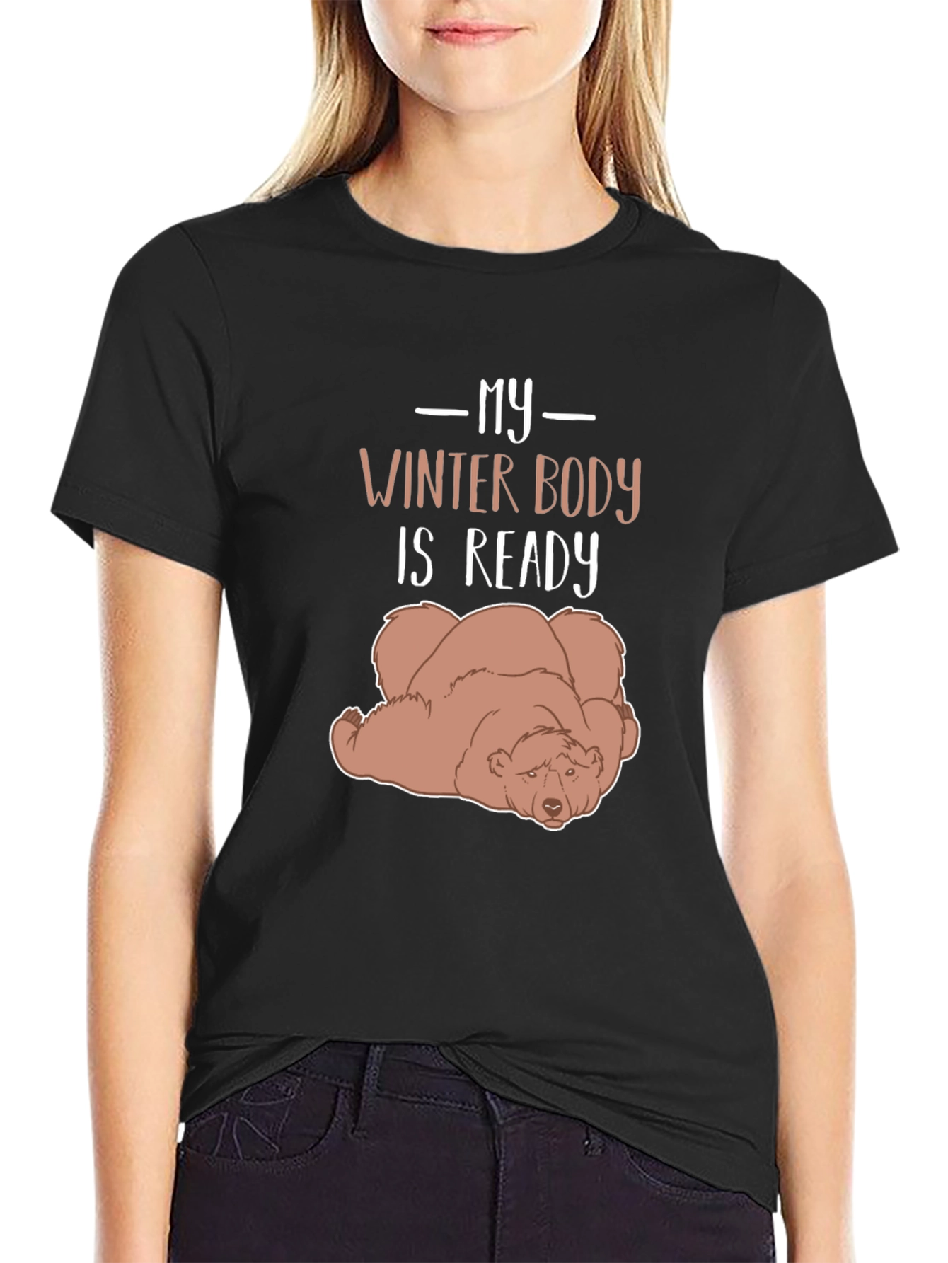 Black My Winter Body is Ready Lazy Bear Graphic Tee view 2