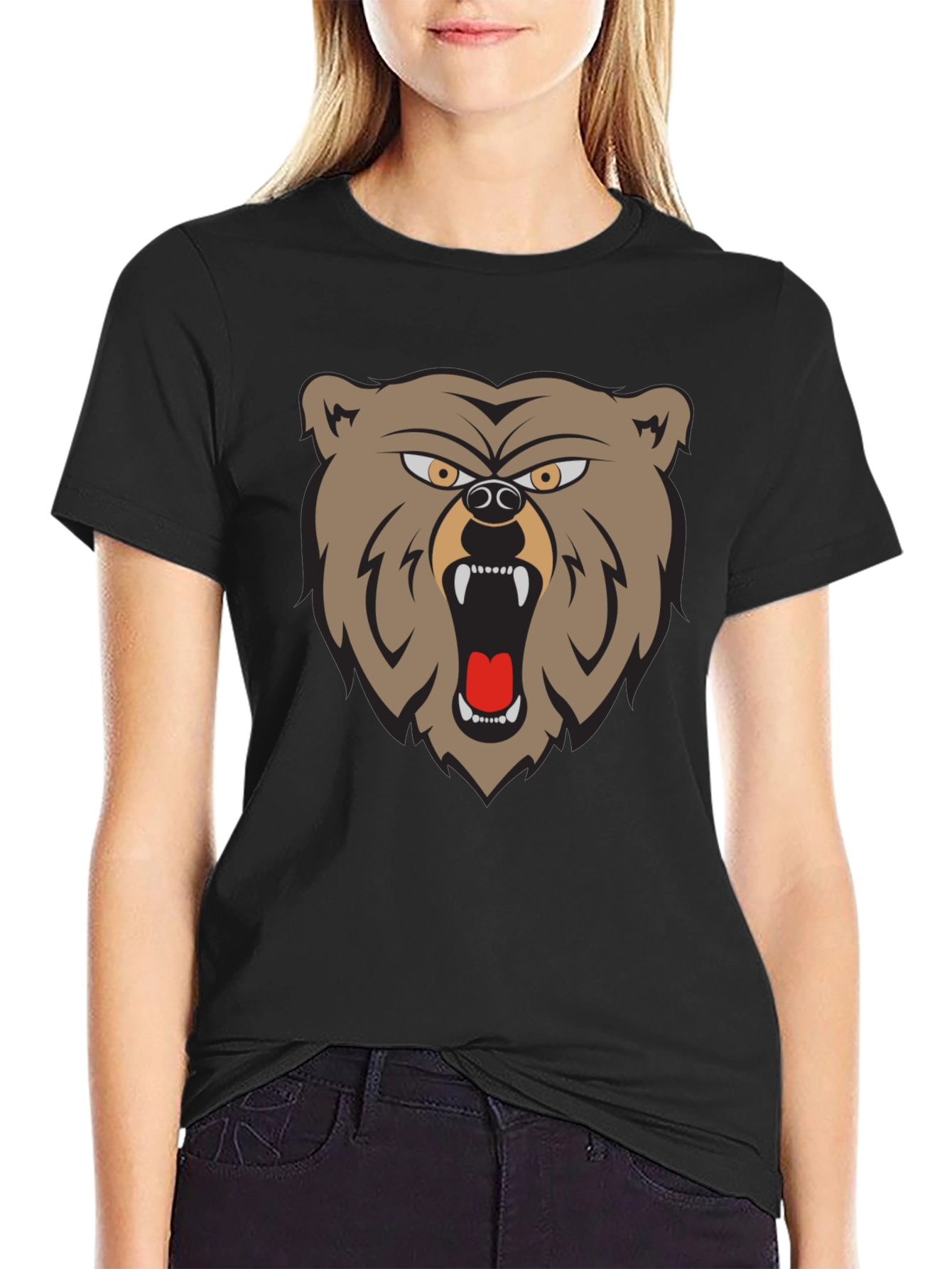 Black Men's Graphic T-Shirt - Roaring Bear Design view 2