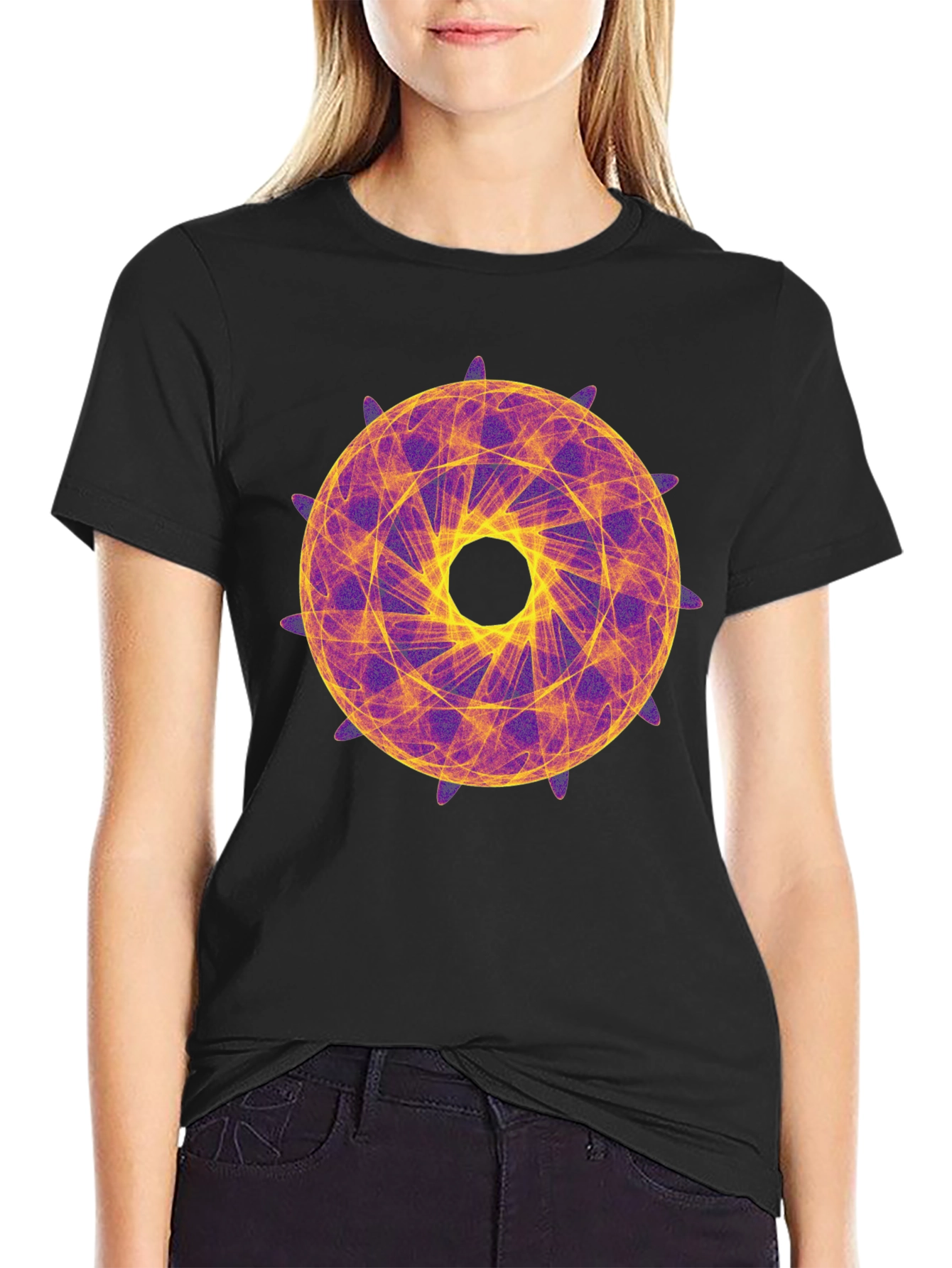 Black Geometric Mandala Graphic Tee - Stylish Black T-Shirt view 2