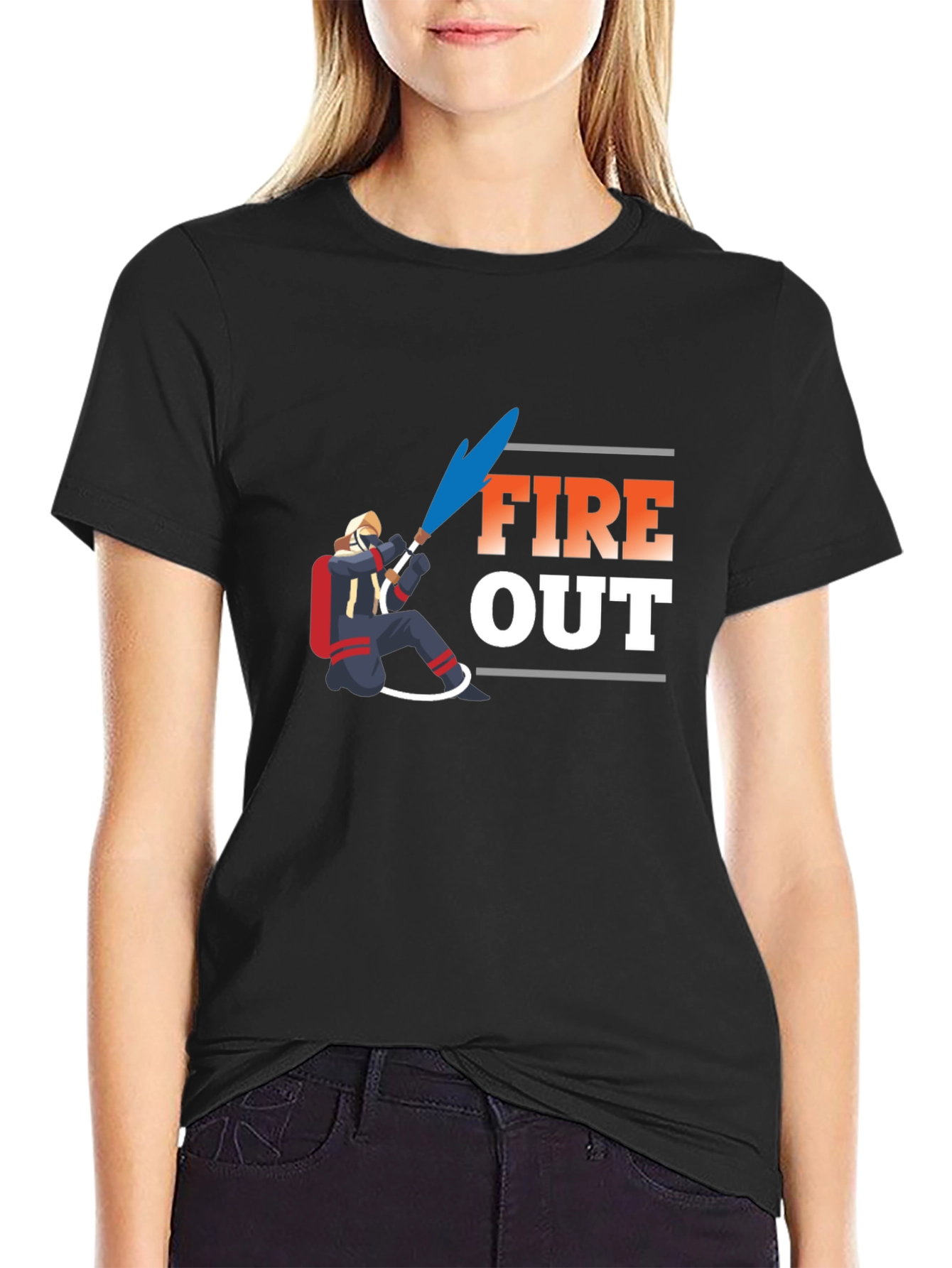 Black Fire Out Graphic T-Shirt - Black Cotton Tee view 2