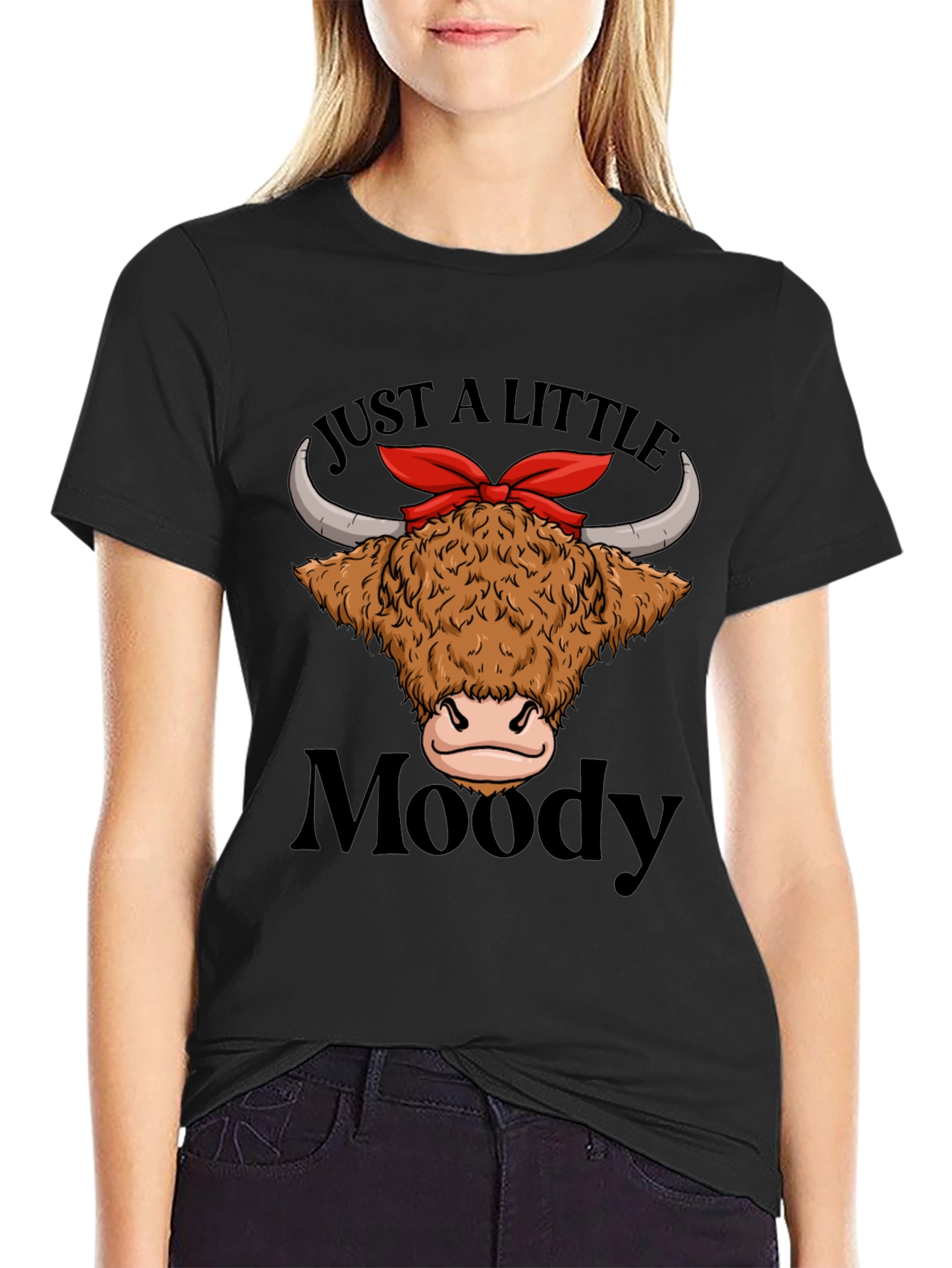 Black Moody Highland Cow T-Shirt Funny Graphic Tee view 2