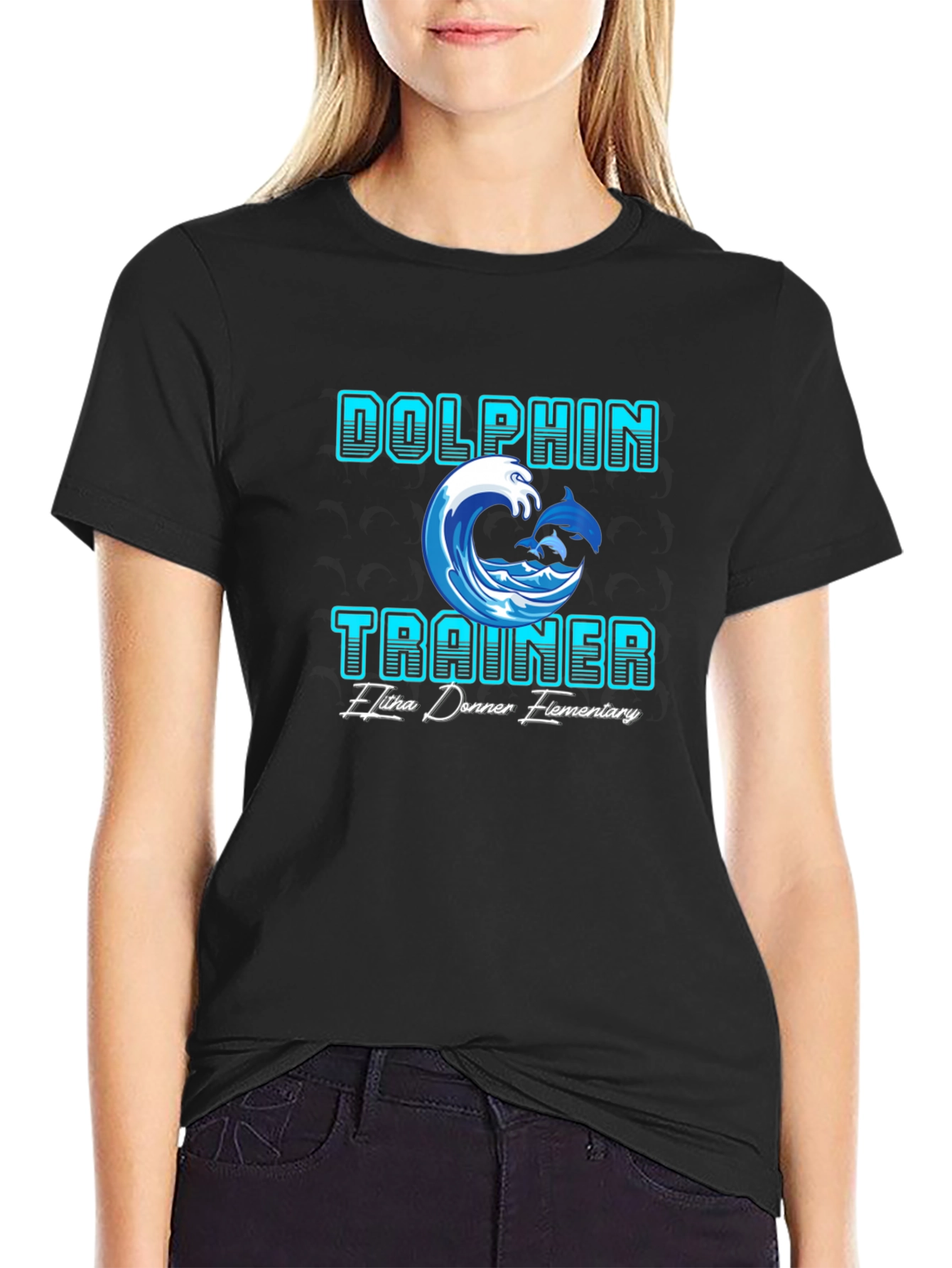 Black Dolphin Trainer T-Shirt - Elitha Donner Elementary view 2