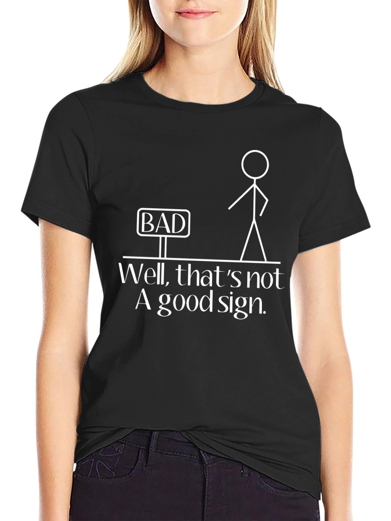 Black Bad Sign Stick Figure Graphic Tee - Funny Humor T-Shirt view 2