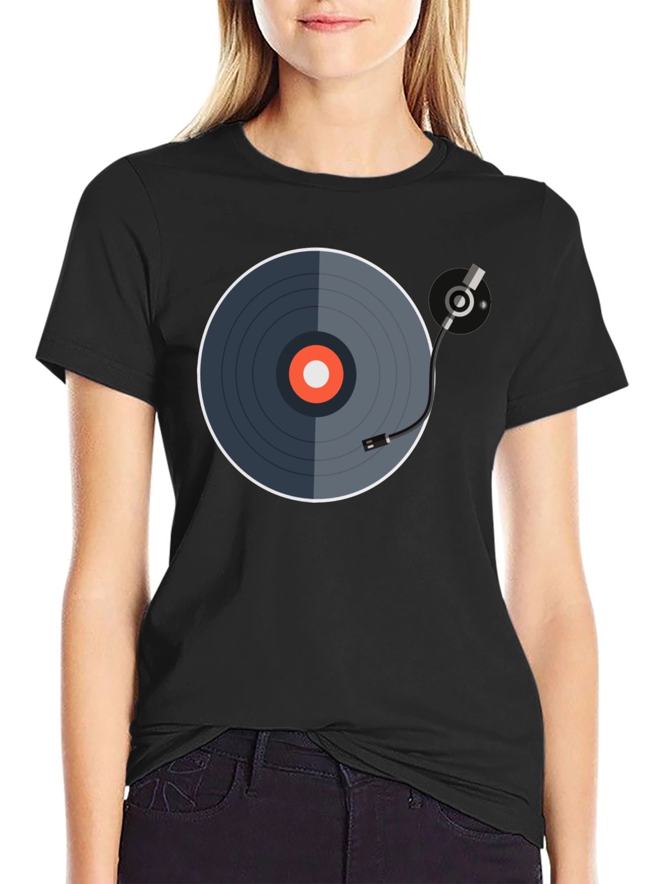 Black Cool Vinyl Record Graphic Tee - Black view 2