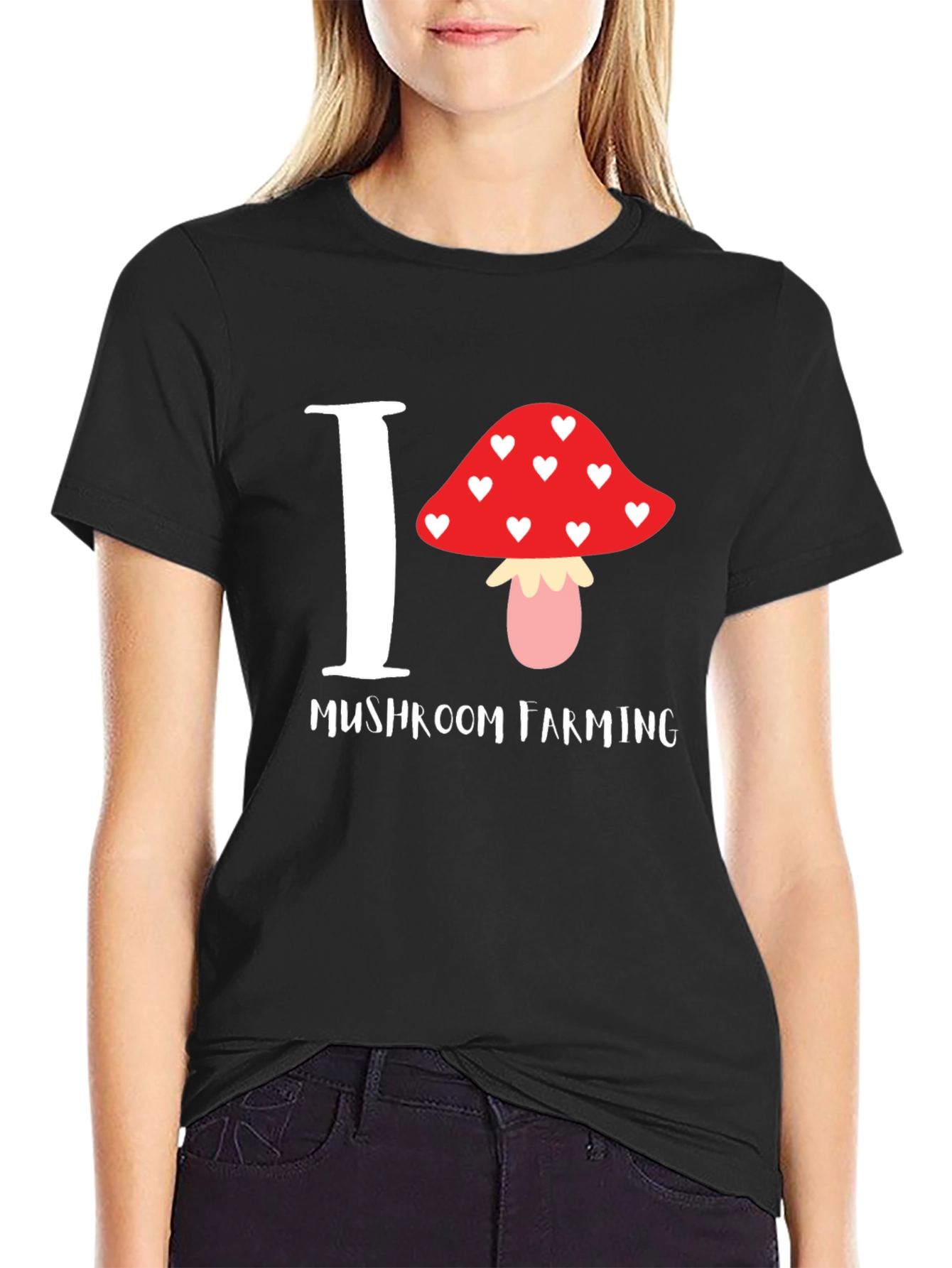 Black I Love Mushroom Farming T-Shirt view 2