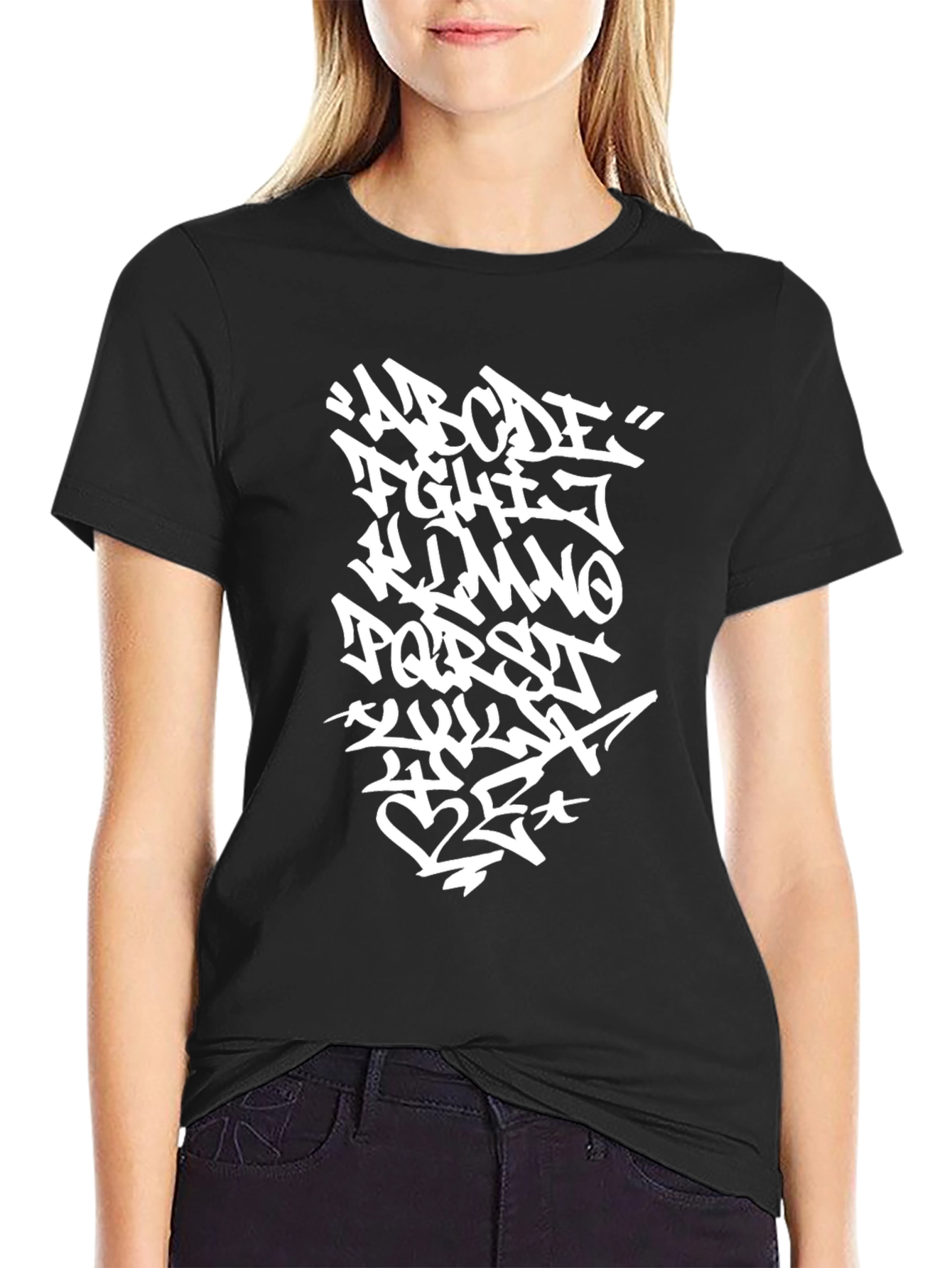 Black Graffiti Alphabet Black T-Shirt view 2